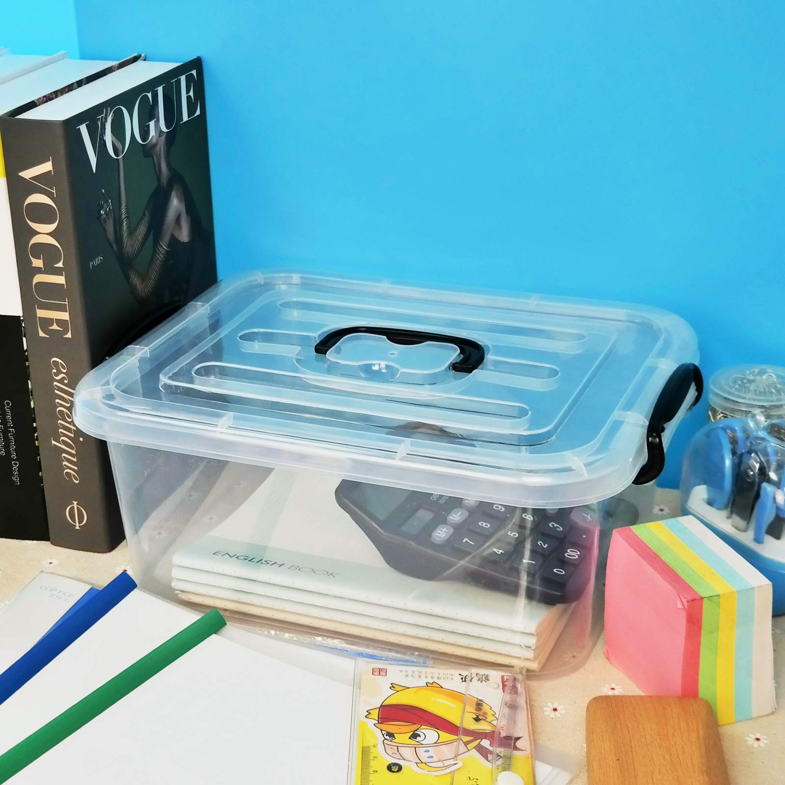 Readsky 8 Quart Lidded Storage Bins Plastic Storage Containers, Clear And Black, 2 Packs