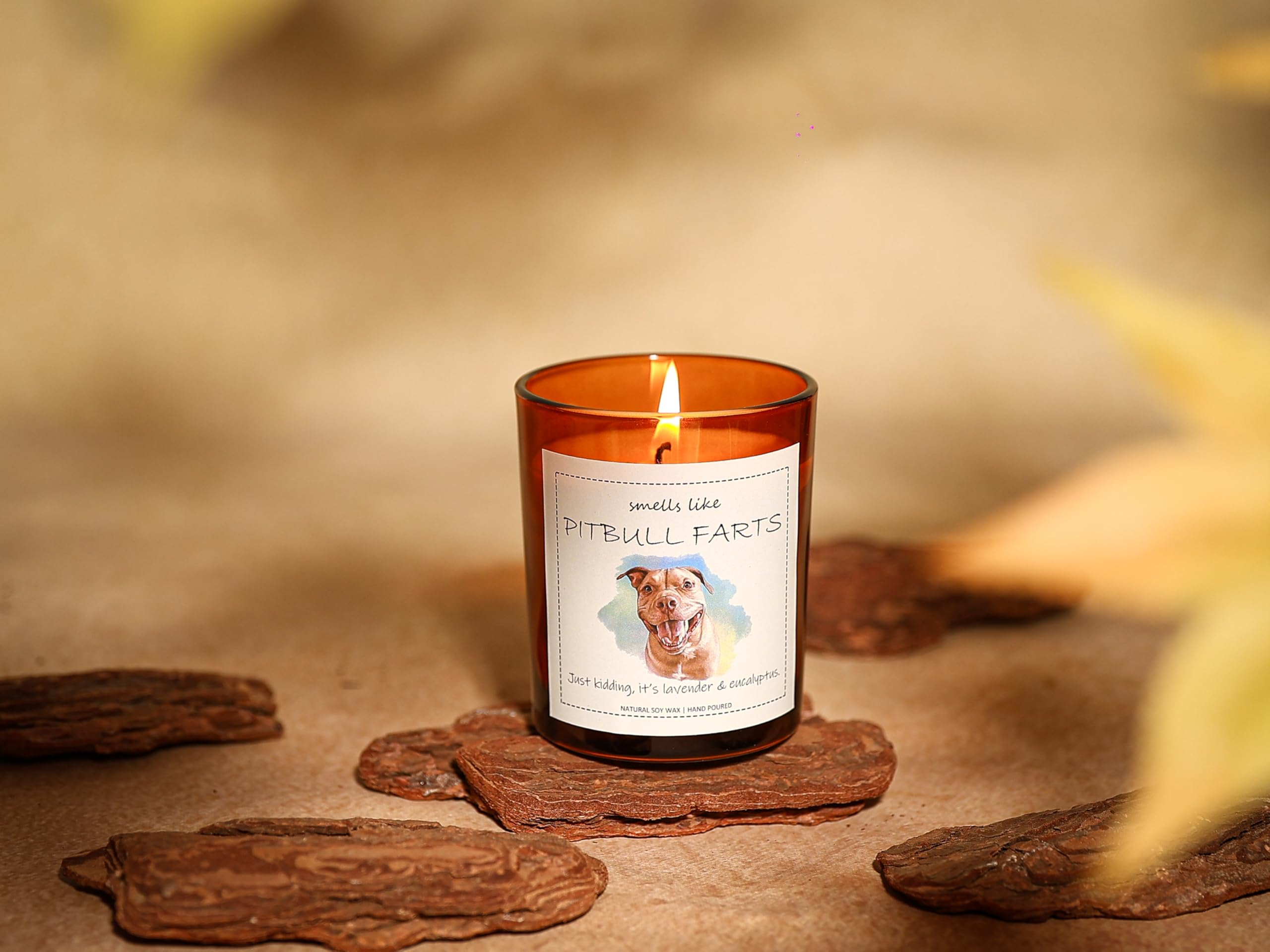 Pitbull Gifts & Decor, Pitbull Gifts for Women, Dog Farts Candle - Lavender & Eucalyptus, Crafted by Natural Soy Wax & Natural E