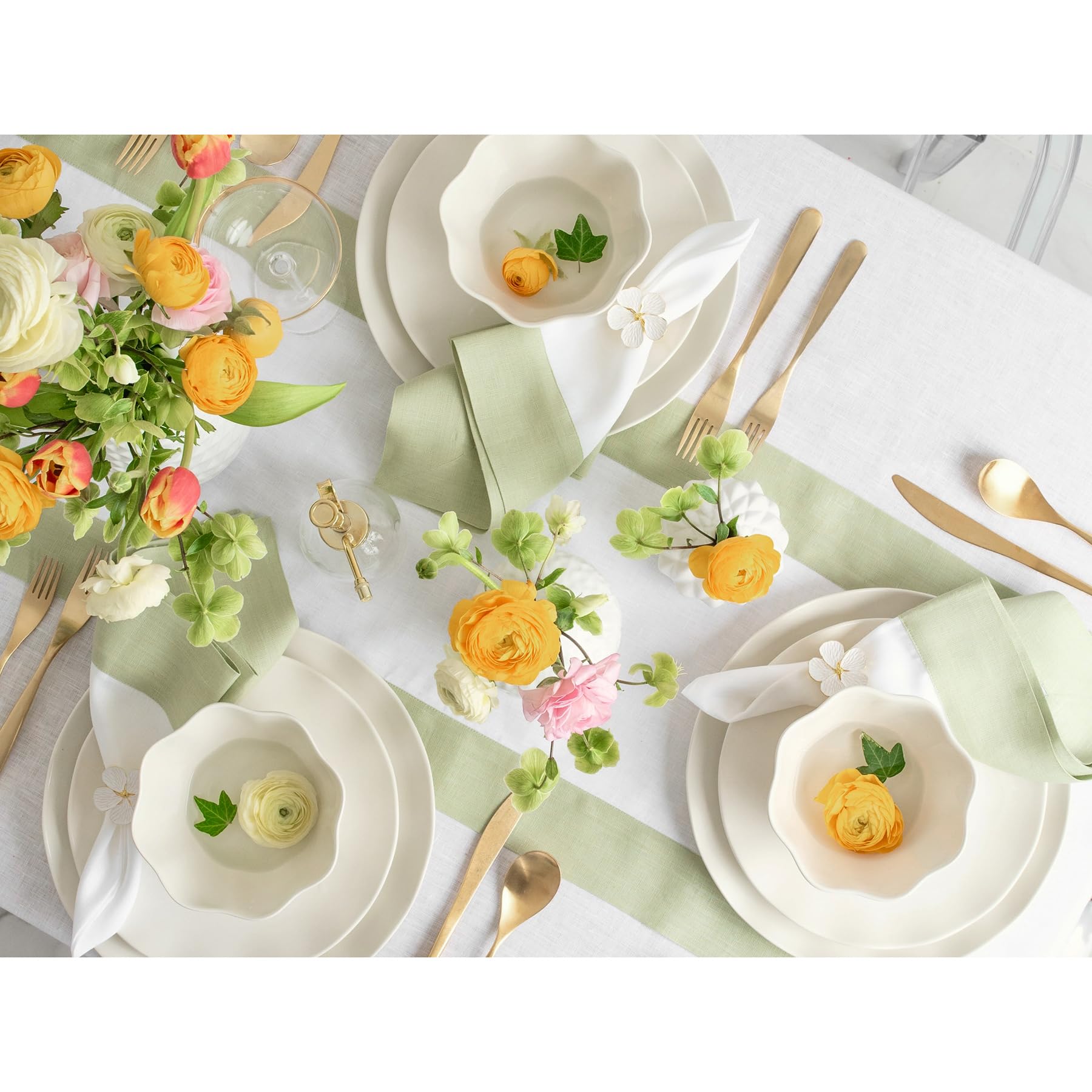 Solino Home Linen Table Runner 72 Inches Long - Contempo, 100% Pure Linen Sage Green And White Table Runner 14 X 72 Inch Ideal F