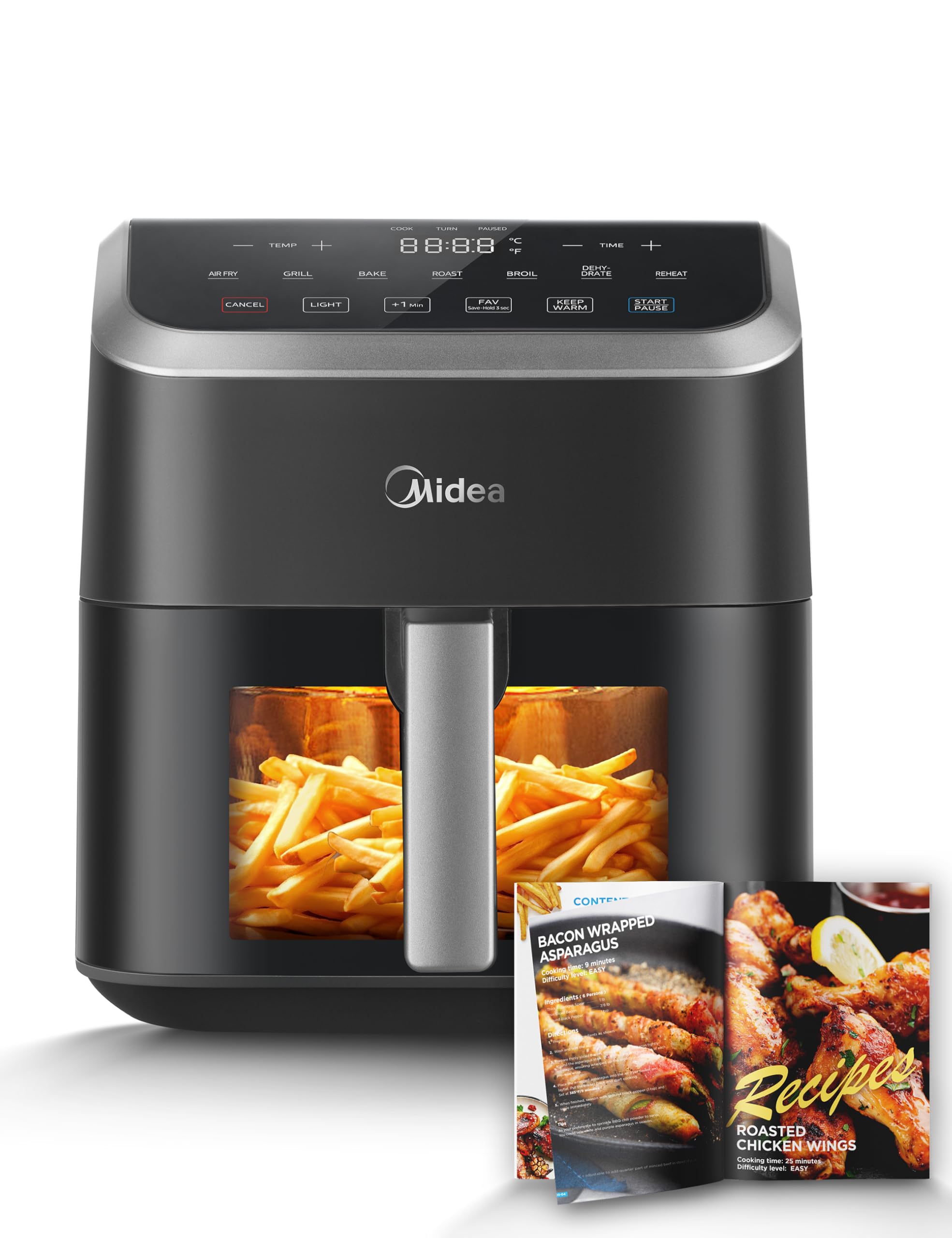 Midea Air Fryer 5.5 Quart with See-Thru Window, Rapid Air Technology, 9 Preset Menus for Quick and Easy Meals,1 Minute Button an