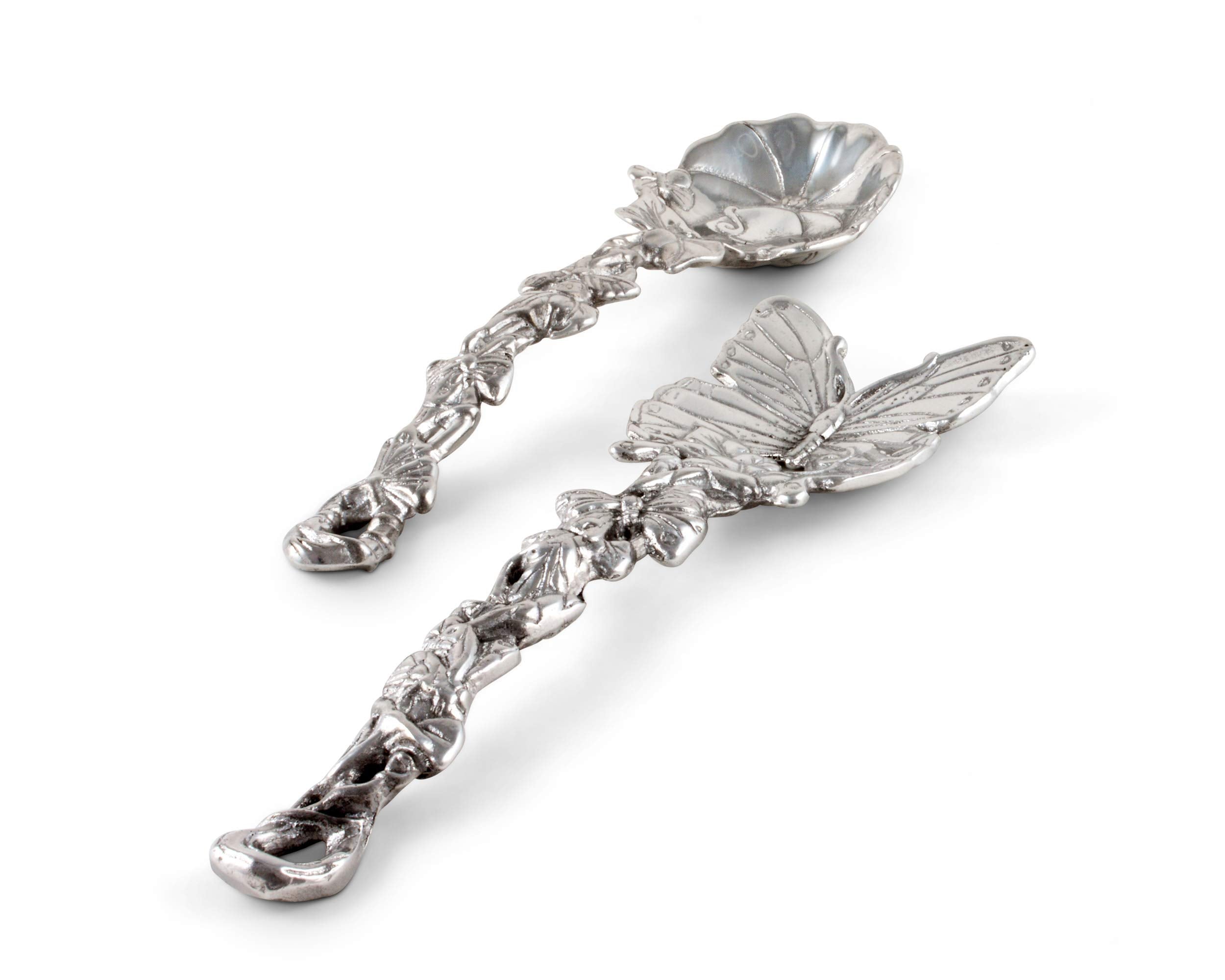 Arthur Court Designs Aluminum Metal Butterfly Salad Serving Set Garden Inspired Heavy Quality Amazing Detail 11 Inch Long