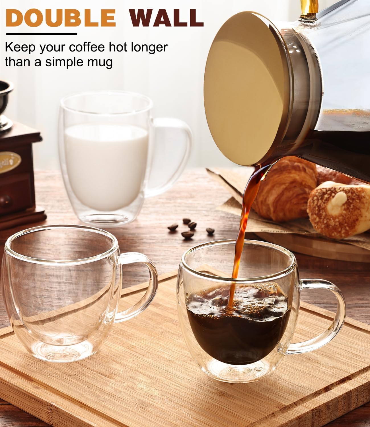 Oja 6 Oz Espresso Cups Set Of 4, Double Wall Glass Mugs With Handle Perfect For Cappuccino, Latte, Tea, Clear Glass Espresso Sho