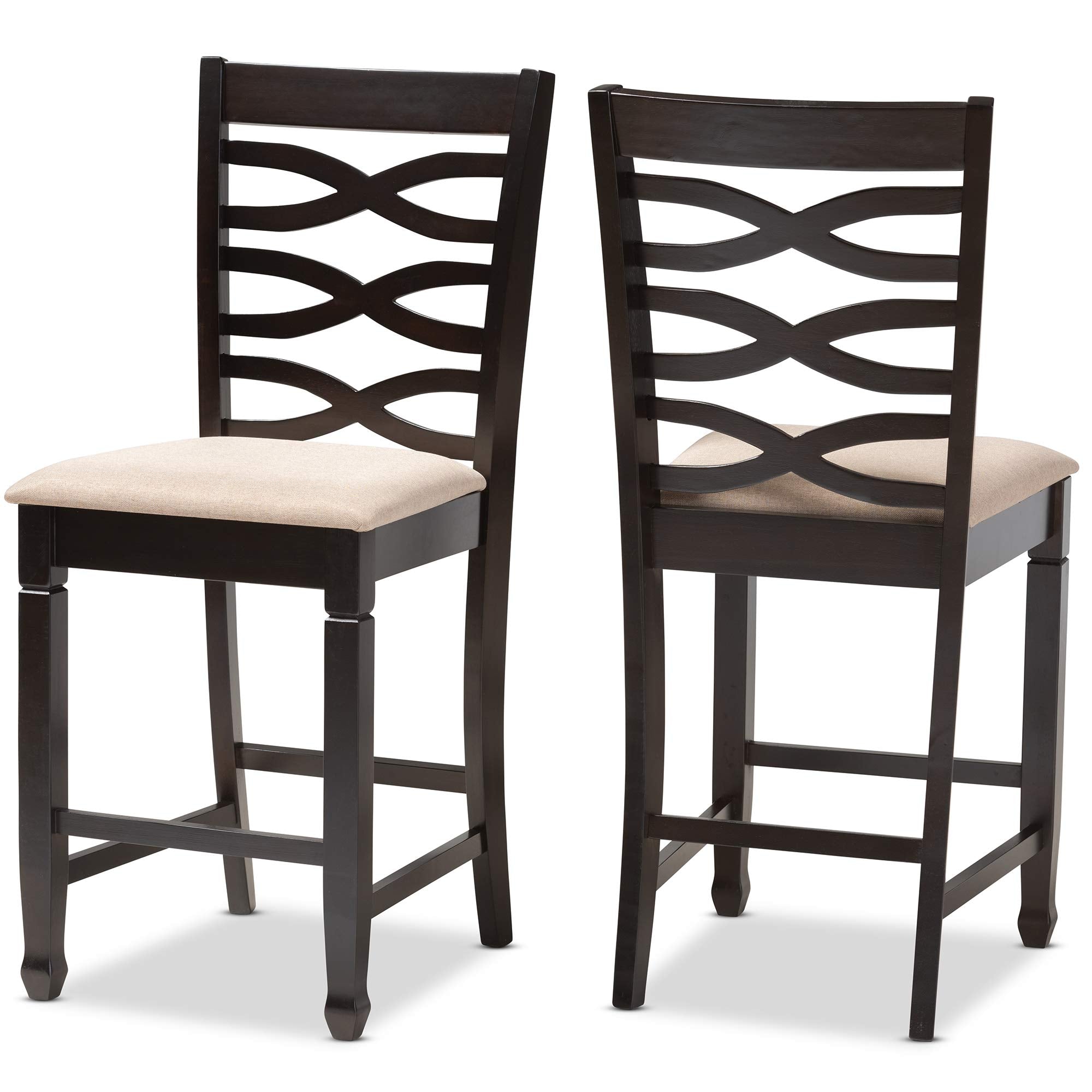 Baxton Studio Lanier Modern and Counter Height Pub Chair Sand Fabric Upholstered Espresso Brown Finished Wood Counter Height Pub Chair-Like New Condition
