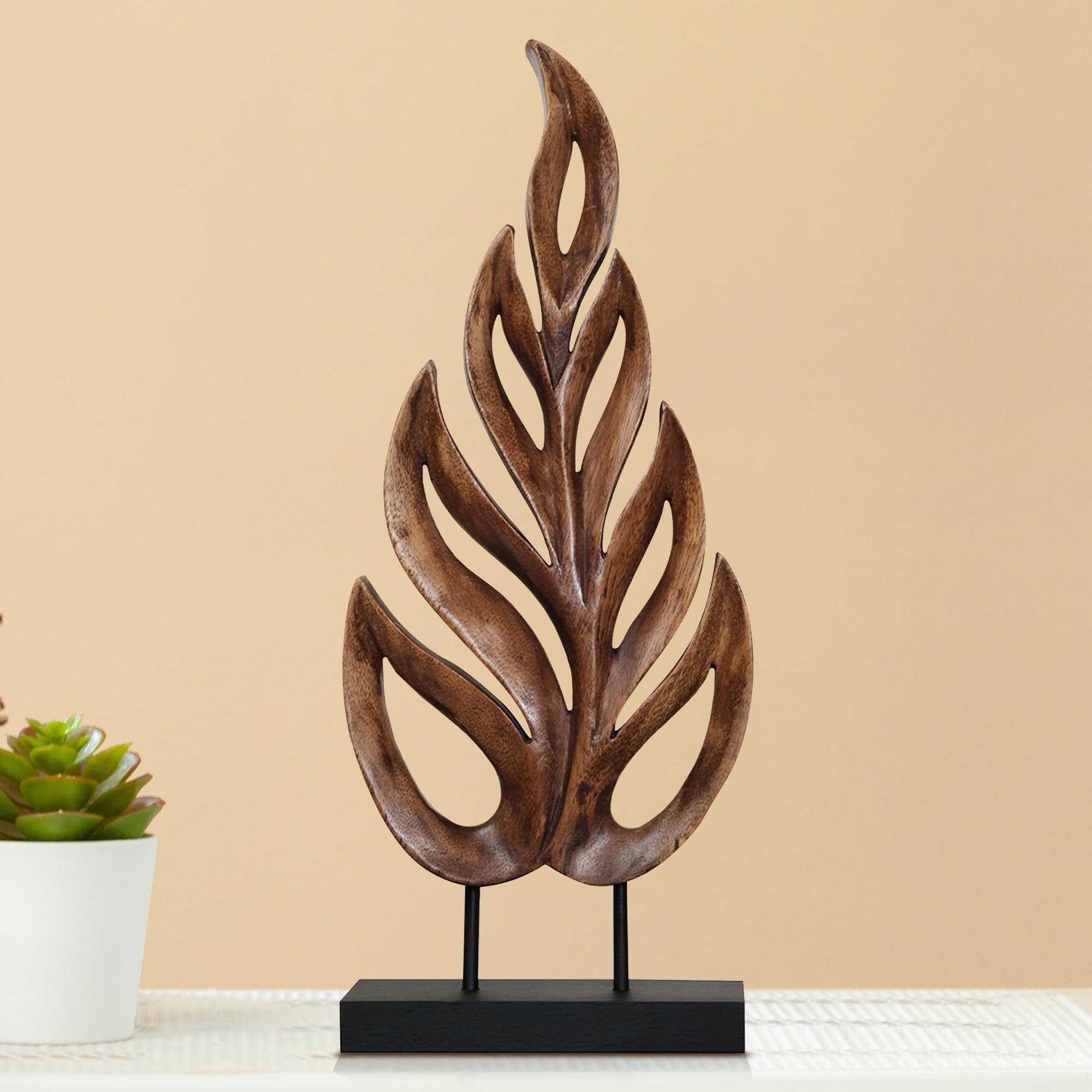 Decozen Handcrafted Solid Wood Leaf Sculpture From Daughter, Son, Husband - Ideal For Home, Mantel, Fireplace, And Foyer Decor -
