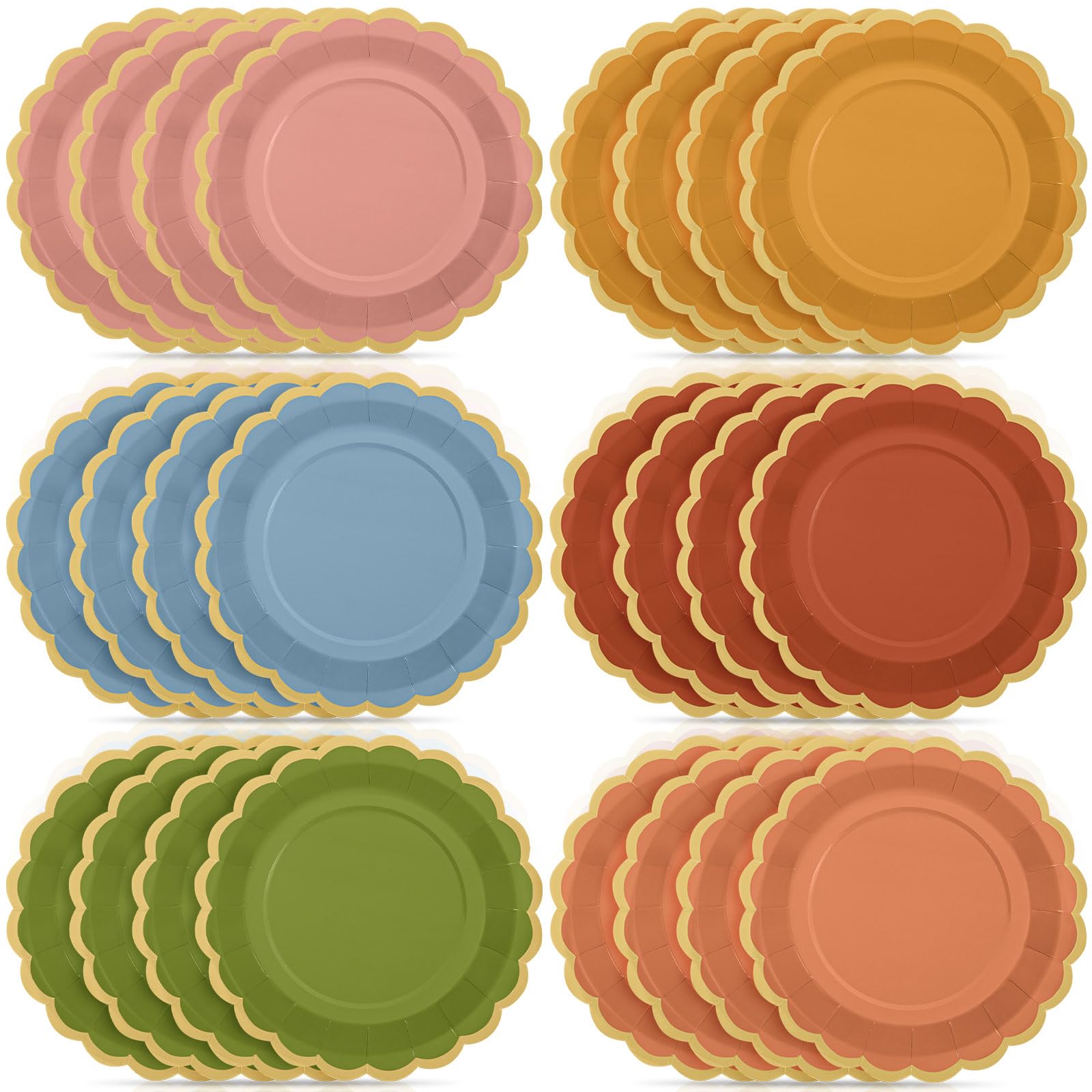 Tiangrid 48 Pcs Fall Wildflower Color Paper Plates 9 Inch Colorful Boho Scalloped Paper Disposable Dinner Dessert Plates for Aut