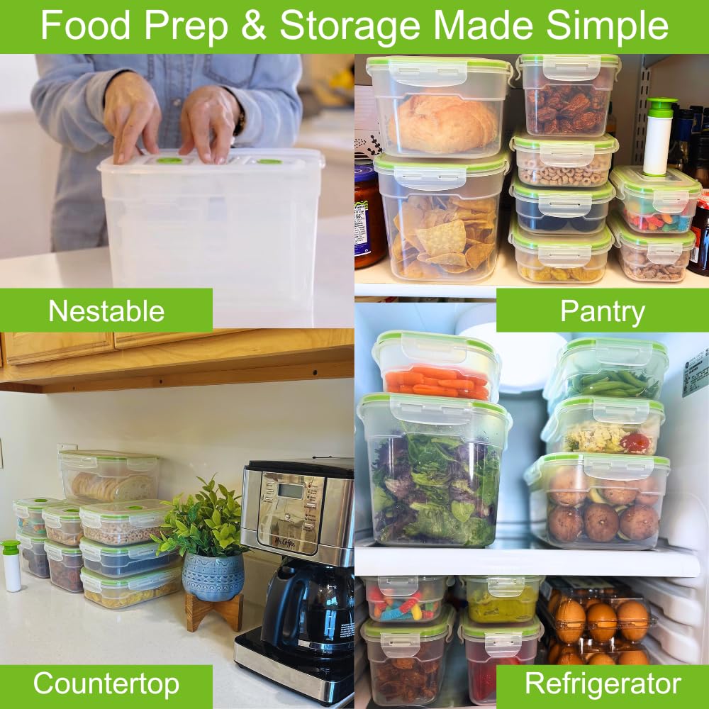 Lasting Freshness 19 Piece Vacuum Seal Food Storage Containers With Vacuum Pump, Airtight And Leak Proof, Vacuum Sealed Food Sto