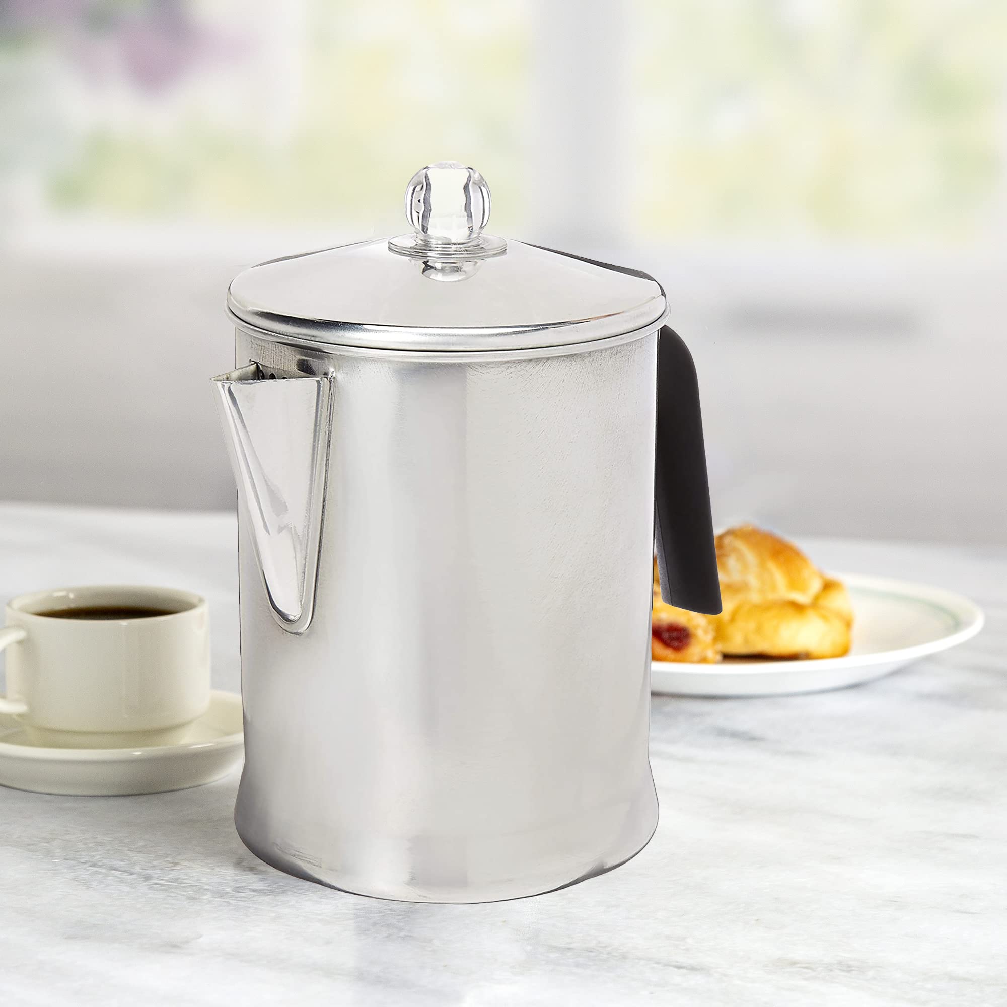 Primula Today Aluminum Stove Top Percolator Maker Durable  Brew Coffee On Stovetop  9 Cup  Silver