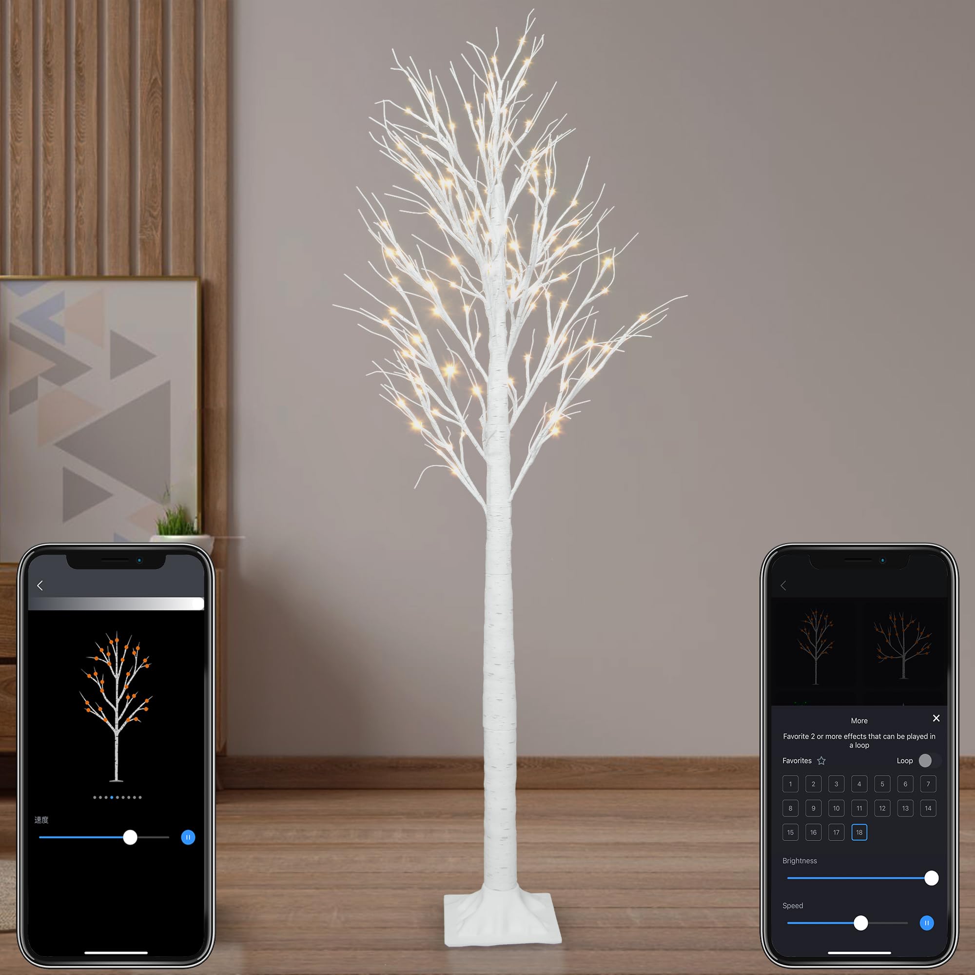 Smart Lighted Birch Twig Tree with Fairy Lights, APP Conrol, 6FT 120 Warm White LEDs, 18 Modes, Dimmable, Schedule, Music Sync W