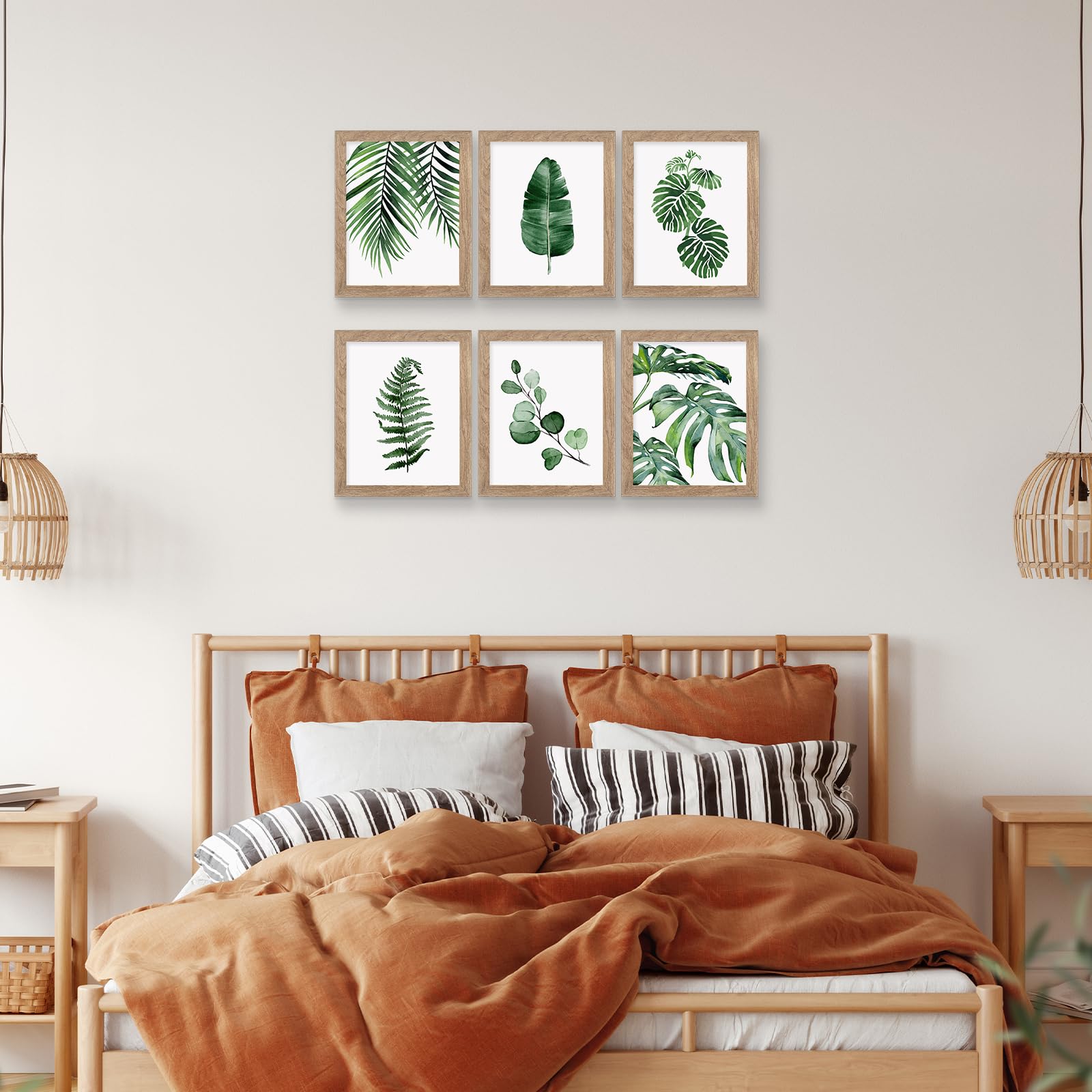 Framed Botanical Wall Art Prints Set Of 6 Tropical Leaves Canvas Decor With Frame Plant Leaf Boho Wall Decor Green Boho Pictures