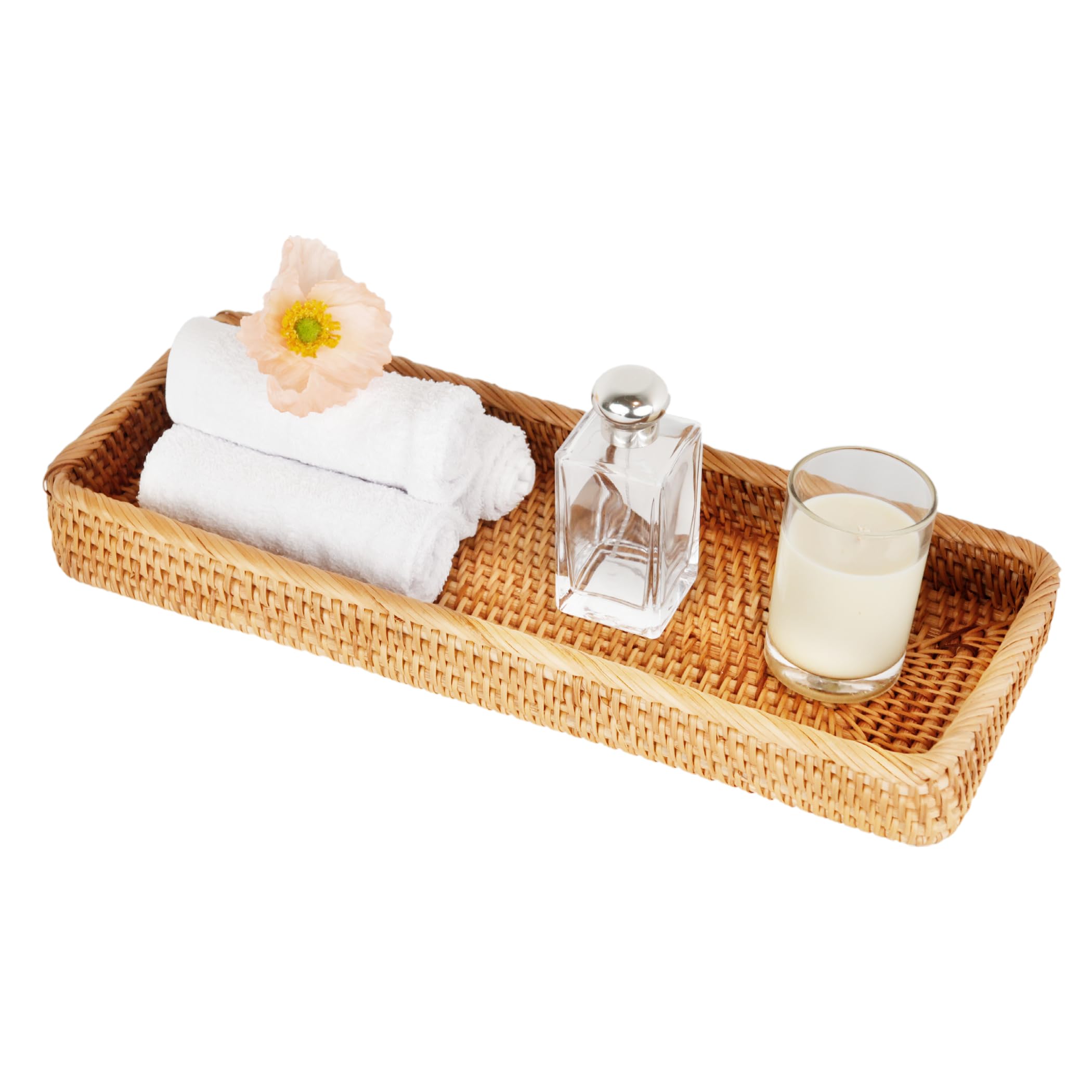 16'' Rattan Toilet Tank Basket Rectangle - Large Space For Storage, Tightly Woven & Natural Color, Used Like Long Toilet Basket