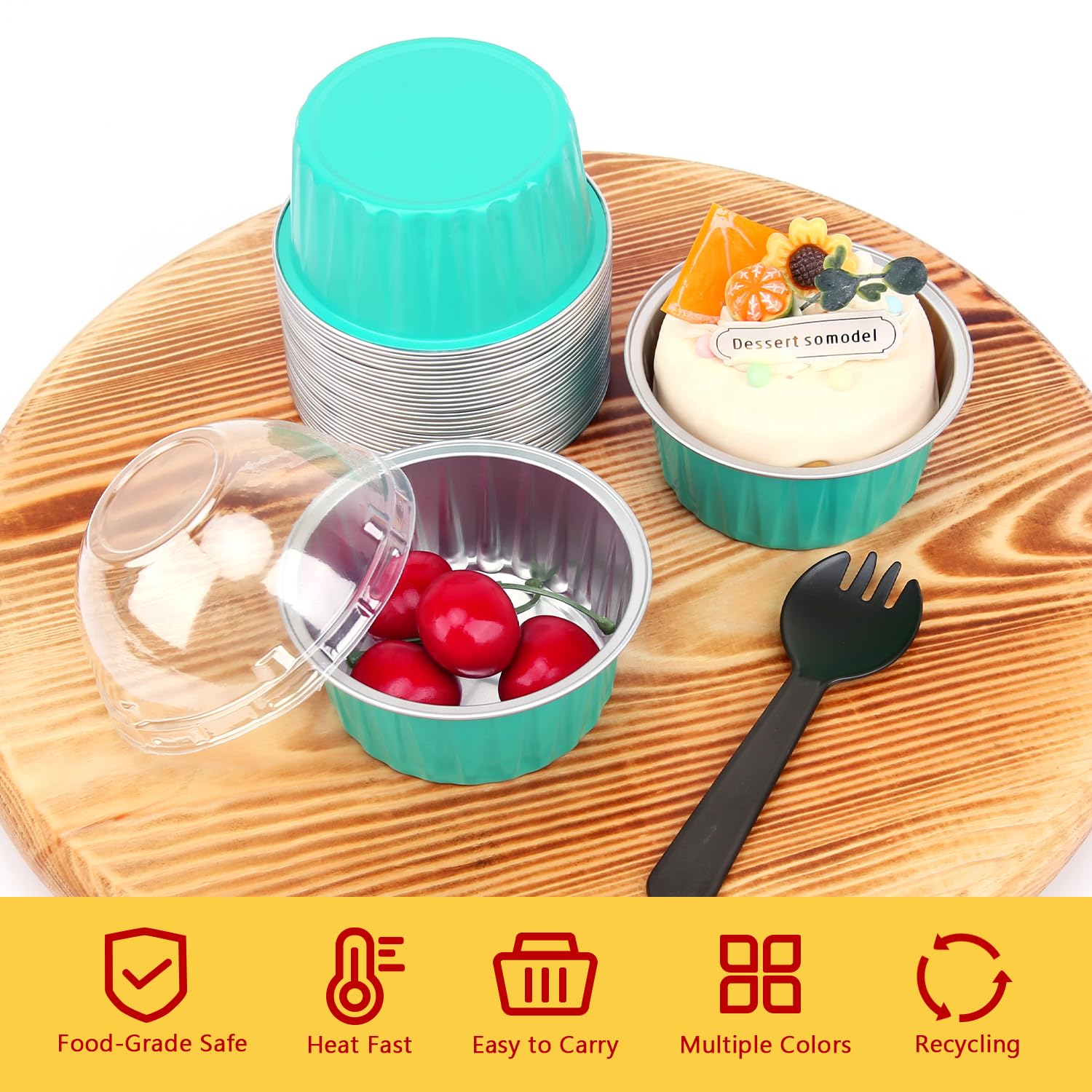 Disposable Ramekins With Lids 50 Pack,Free-Air 5Oz Aluminum Foil Cupcake Cups Baking Tin,Mini Muffin Tins Cupcake Containers Hol