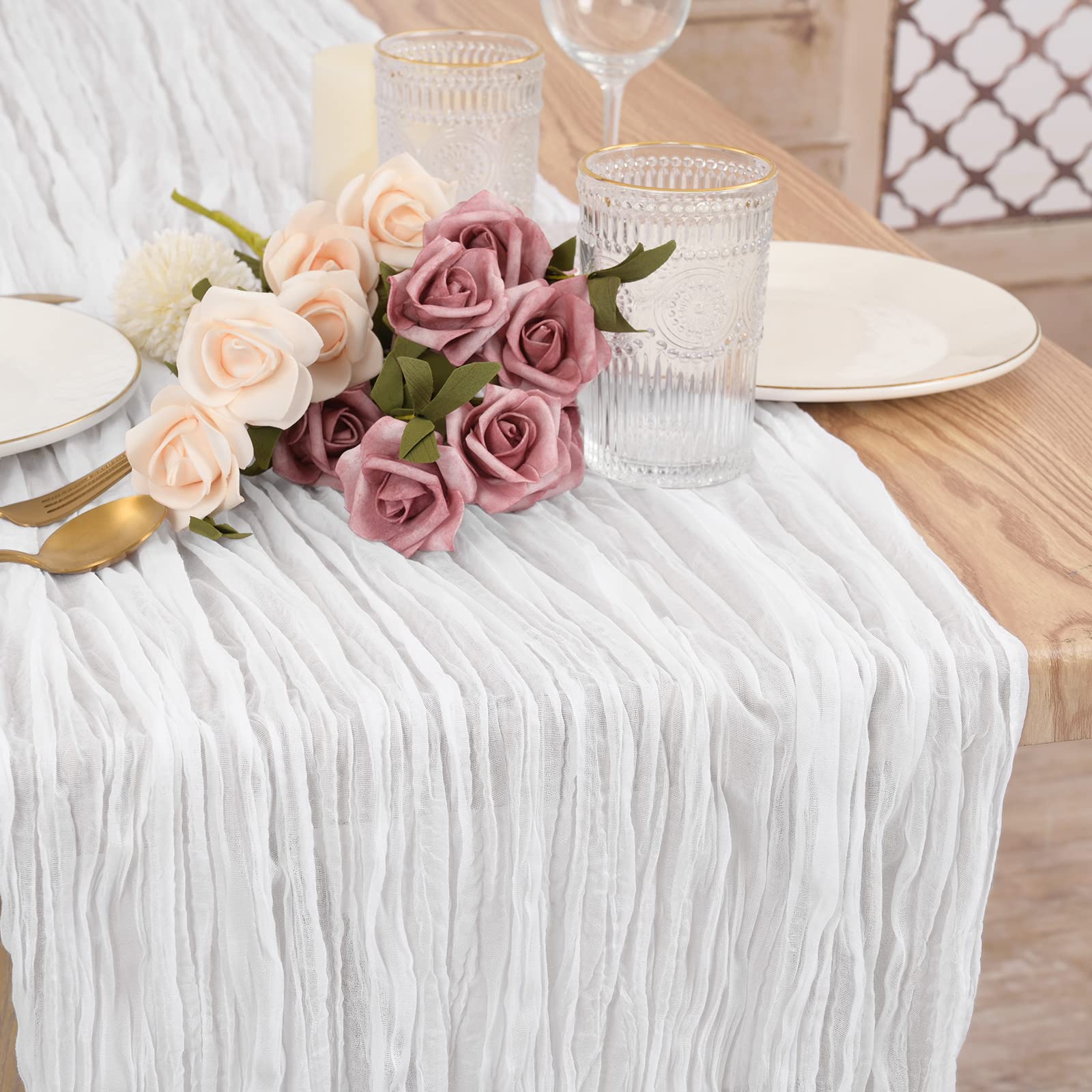 12 Pack Cheesecloth Table Runner 35X120 Inch 10Ft White Gauze Cheese Cloth Table Runner, Boho Rustic Wedding Table Runner For We