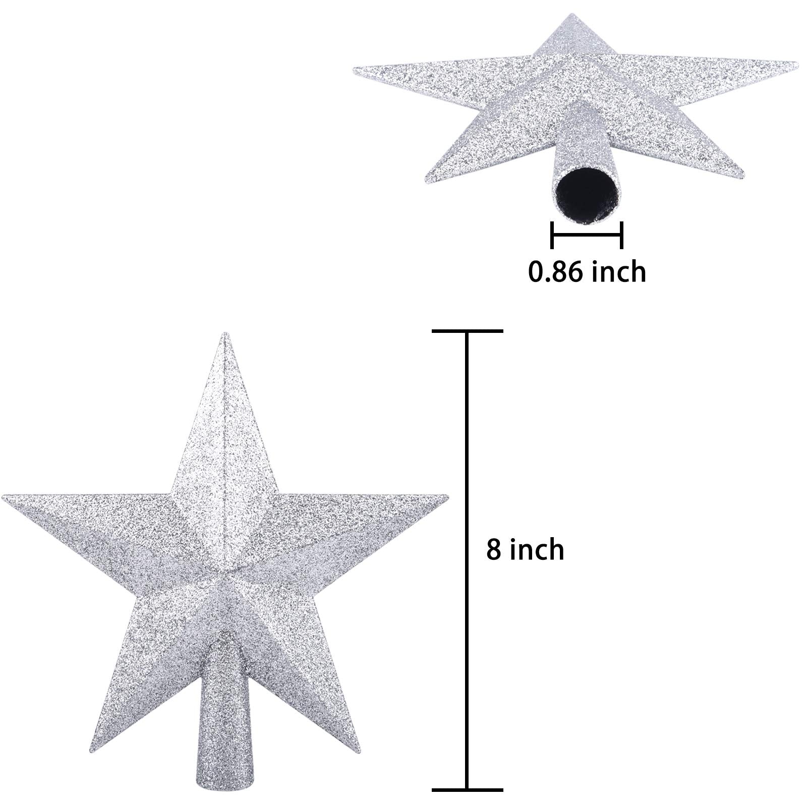Livder 8 Inches Christmas Tree Top Crown Glitter Star Decoration (Silvery)
