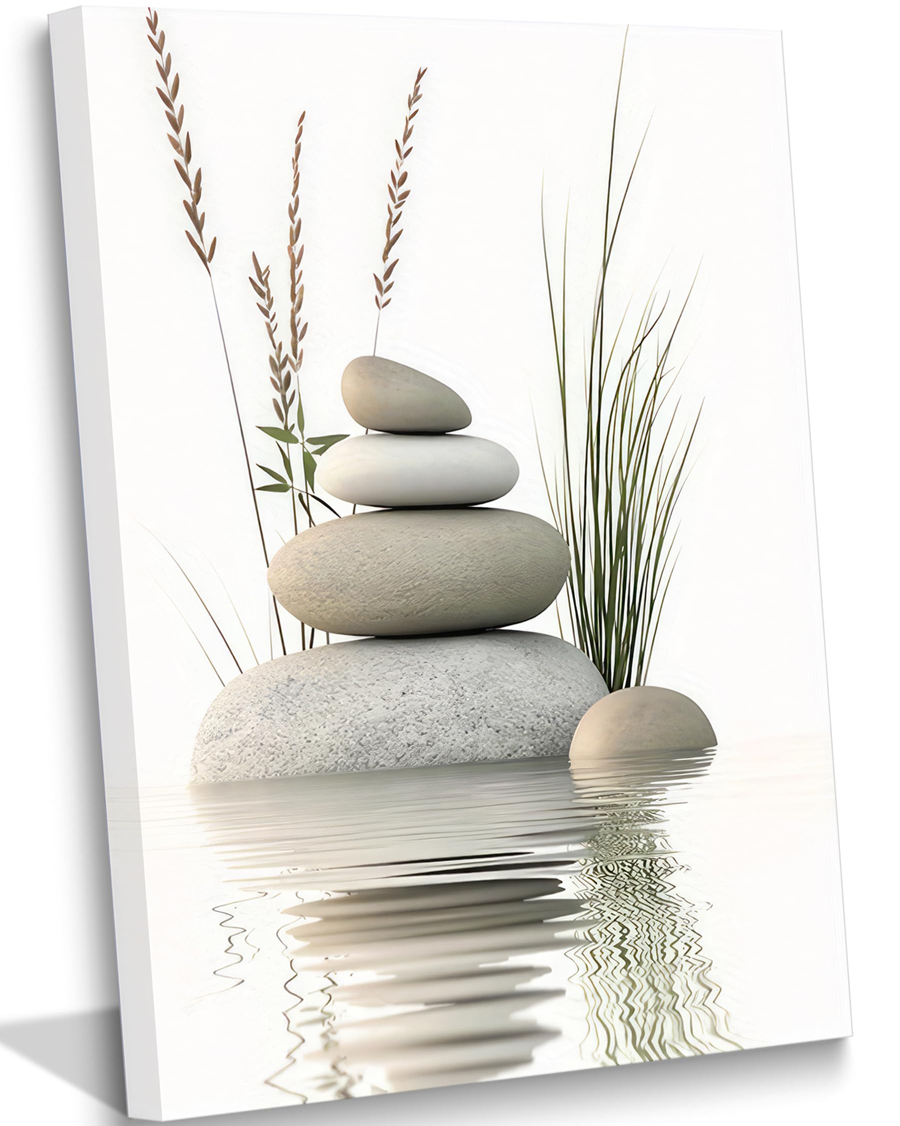 Zen Stone Canvas Wall Art Stacked Stones In Water Poster Print Tranquil Wild Grass Painting Picture For Spa Yoga Meditation Room