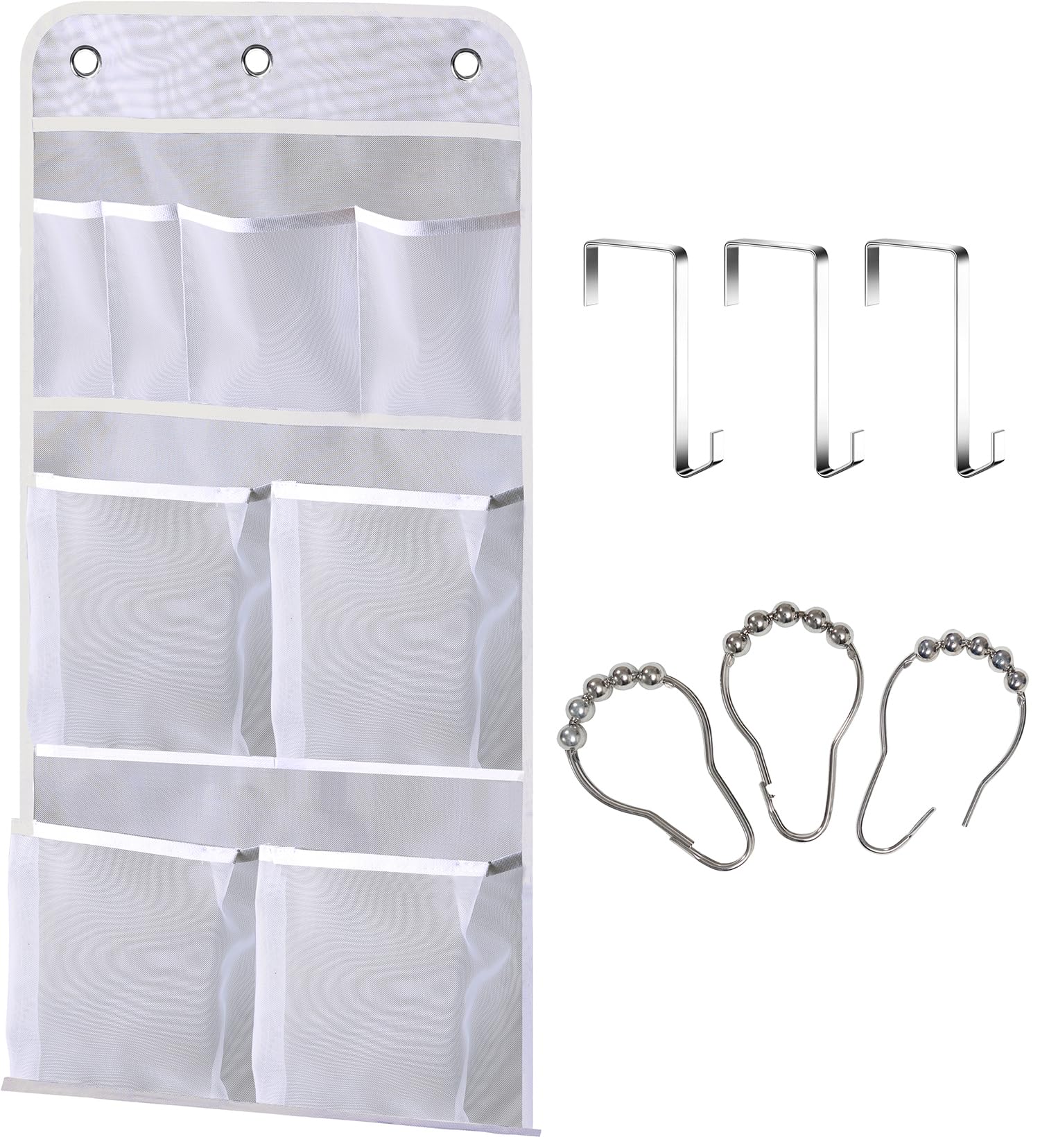 Misslo Hanging Mesh Pockets Hold 340Oz/1000Ml Shampoo Shower Organizer With Over The Door Hooks And Shower Curtain Hooks