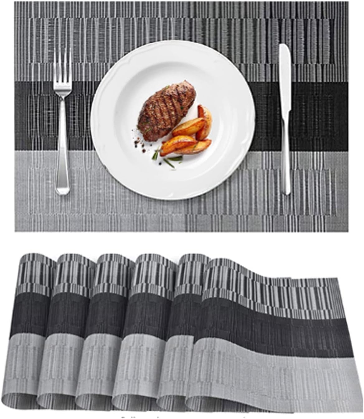 VANDU Placemats for Dining Table Heat Resistant Kitchen Table Mats Washable PVC Place Mats Stain Resistant NonSlip Placemat (Bl