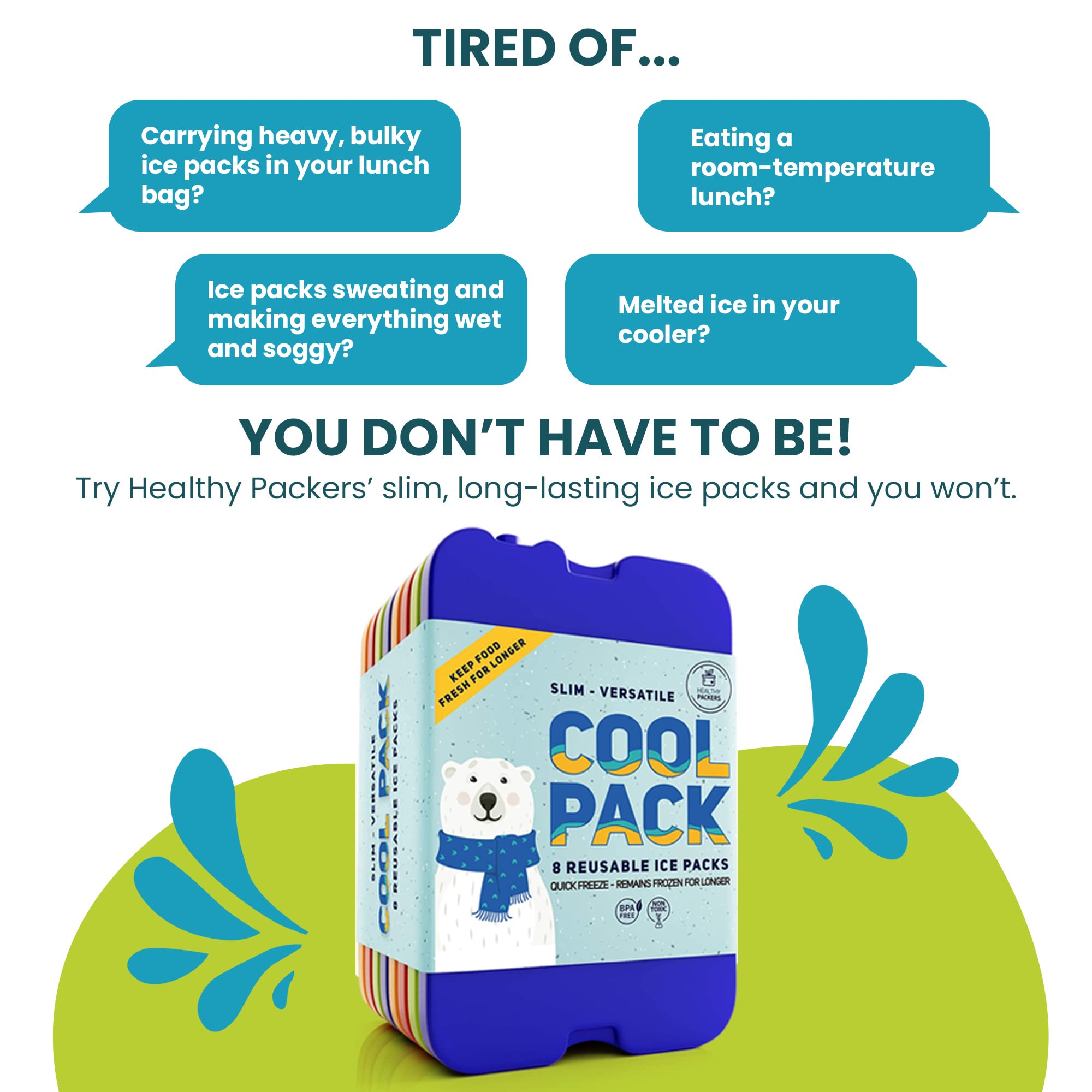 Ice Packs For Lunch Bags - Original Cool Pack | Slim & Long-Lasting Reusable Ice Pack For Lunch Box, Lunch Bag And Cooler | Free