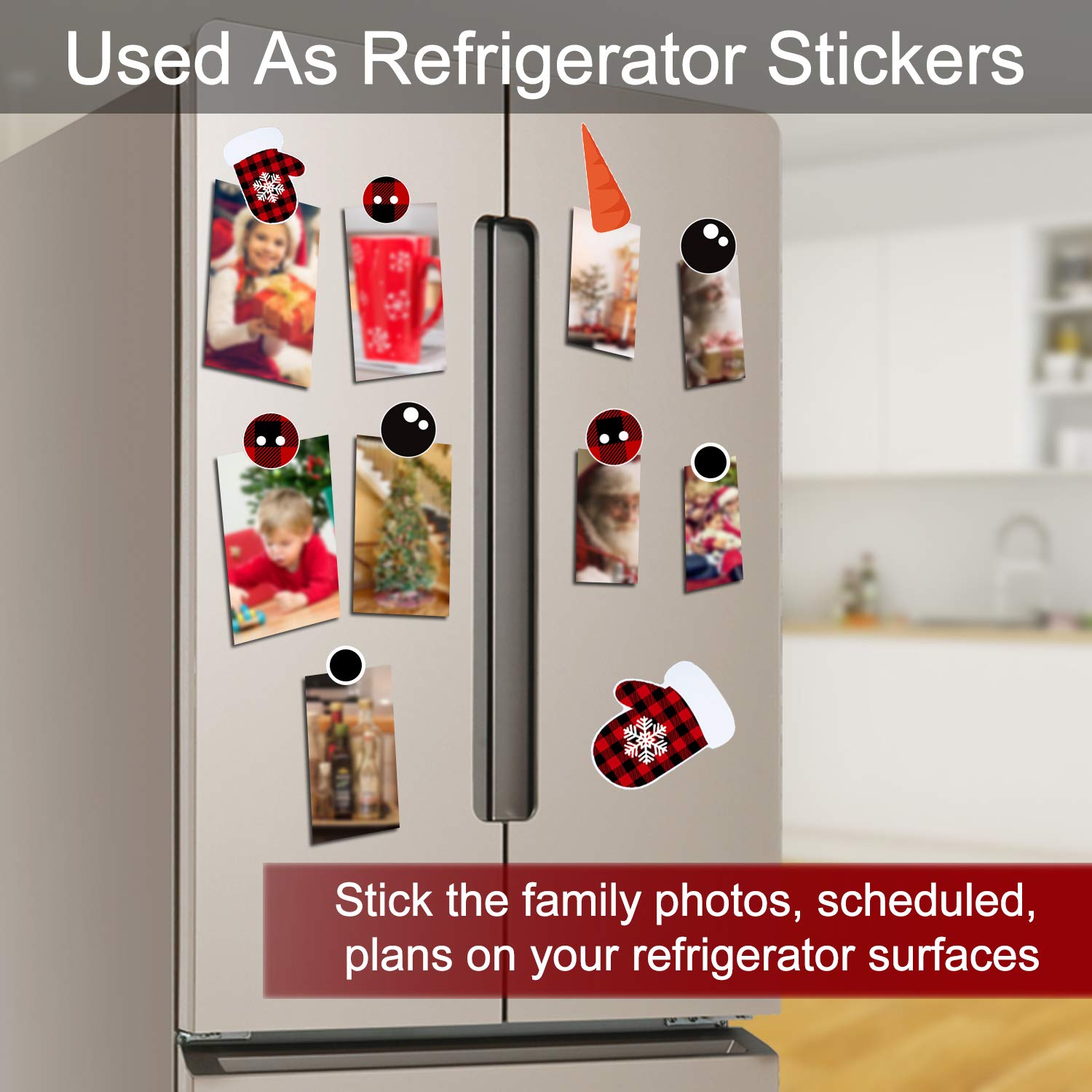 17Pcs Snowman Refrigerator Magnets  Christmas Decorations  Large Red Black Buffalo Plaid Fridge Magnet Stickers  Xmas Holiday Decorations for Fridge  Metal Door  Cabinets  Garage Door