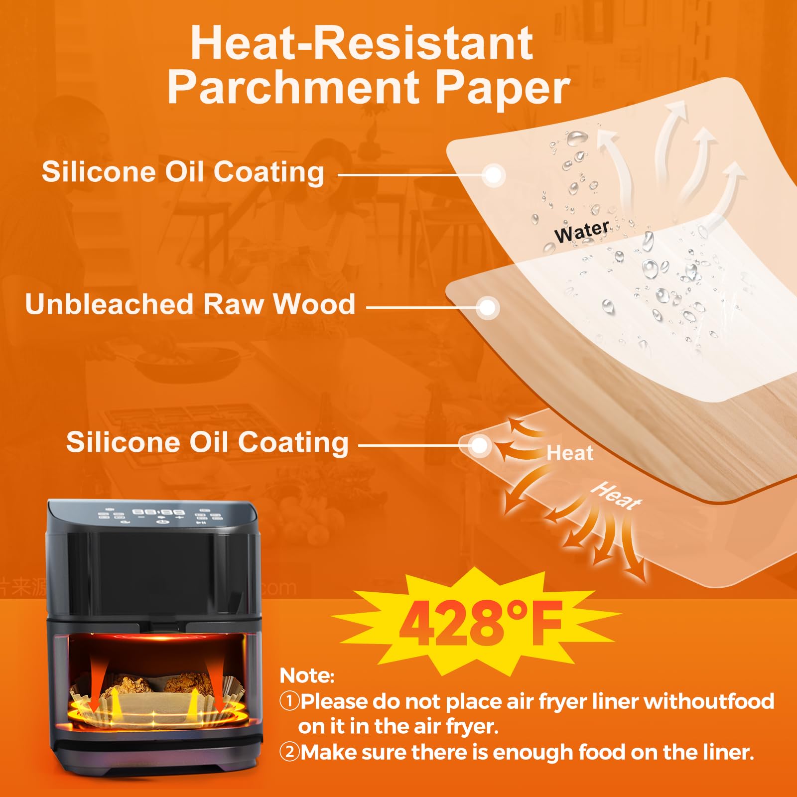 Ctizne Air Fryer Liners Disposable: 200Pcs 8 Inch Square Parchment Paper Liner, Non-Stick Oilproof Baking Paper Sheets For 5-8 Q