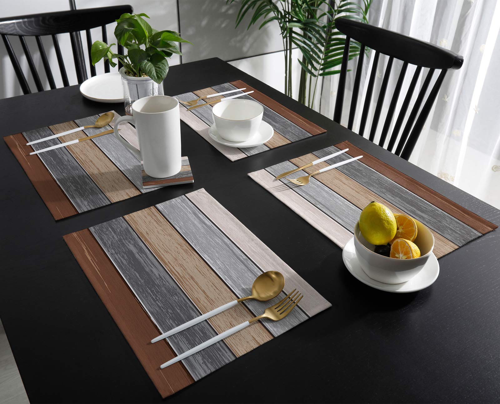 Vandarllin Placemats Set Of 4, Retro Rustic Barn Wood Texture Polyester Stain Resistant Table Mats Washable Placemat Decoration