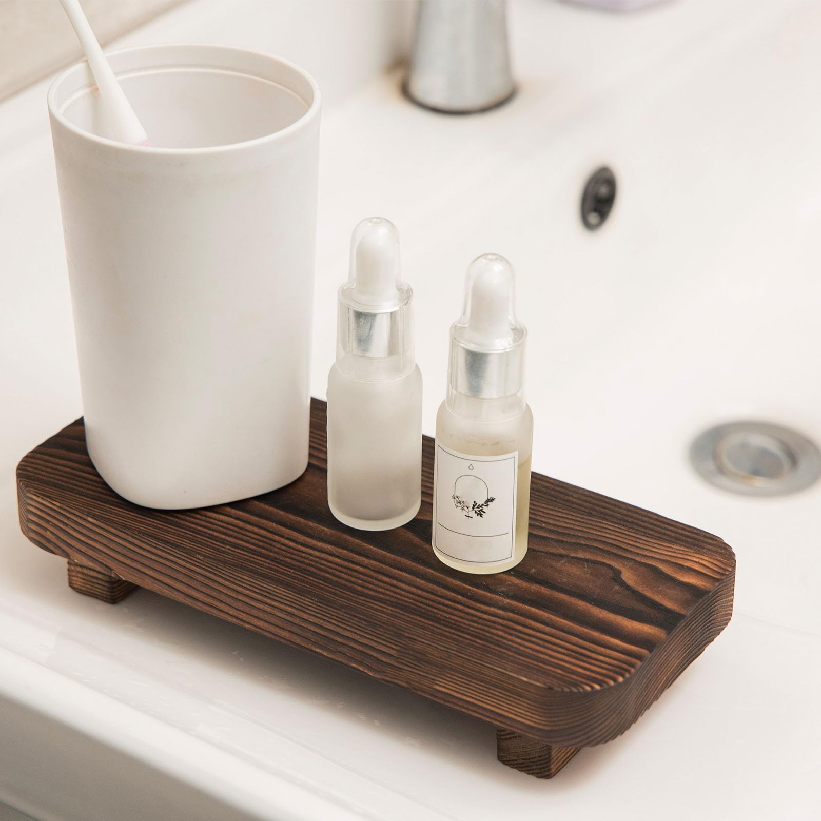 Wood Risers For Decor Display, Bathroom Counter Sink Decor, Dish Soap Tray Wood Tray For Kitchen Counter, Small Wooden Soap Stan
