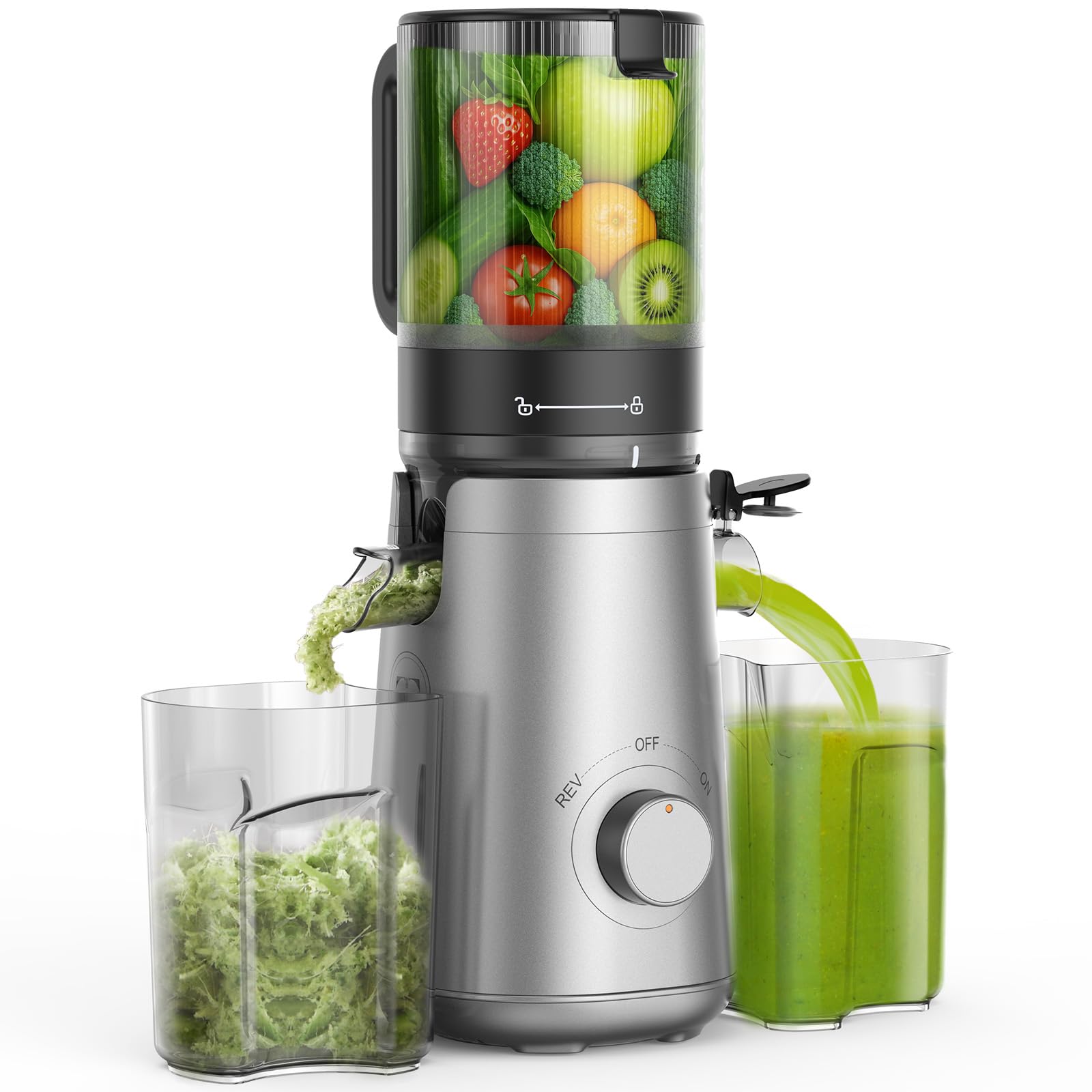 SMALLHOO Juicer Machines, 5.8 Wide Feed Chute Cold Press Juicer for Whole Vegetables & Fruits, High Juice Yield, BPA Free (Slive