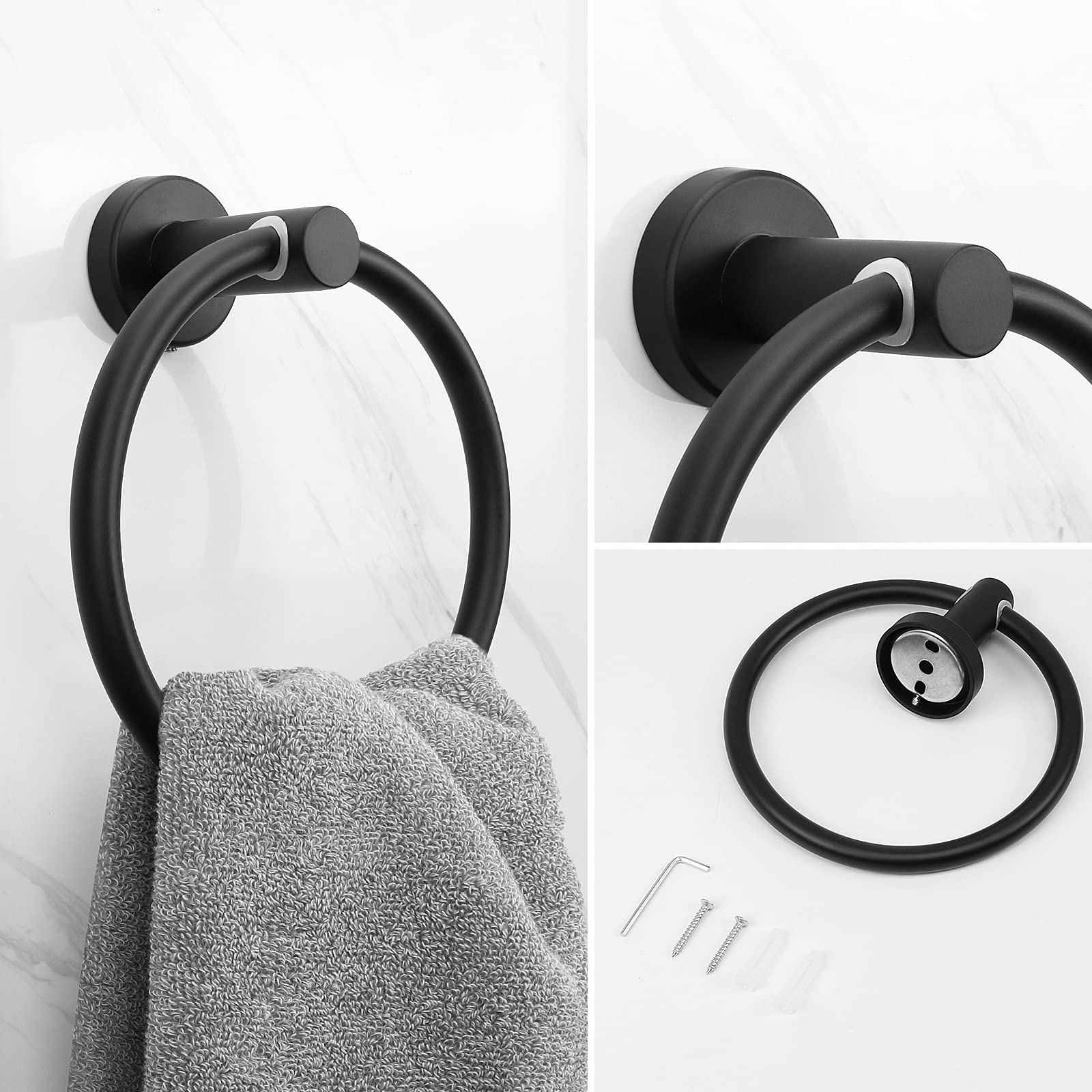 Nearmoon 4 Pieces Bathroom Hardware Set, Include Hand Towel Ring, Toilet Paper Holder And 2 Robe Towel Hooks, Stainless Steel Ba