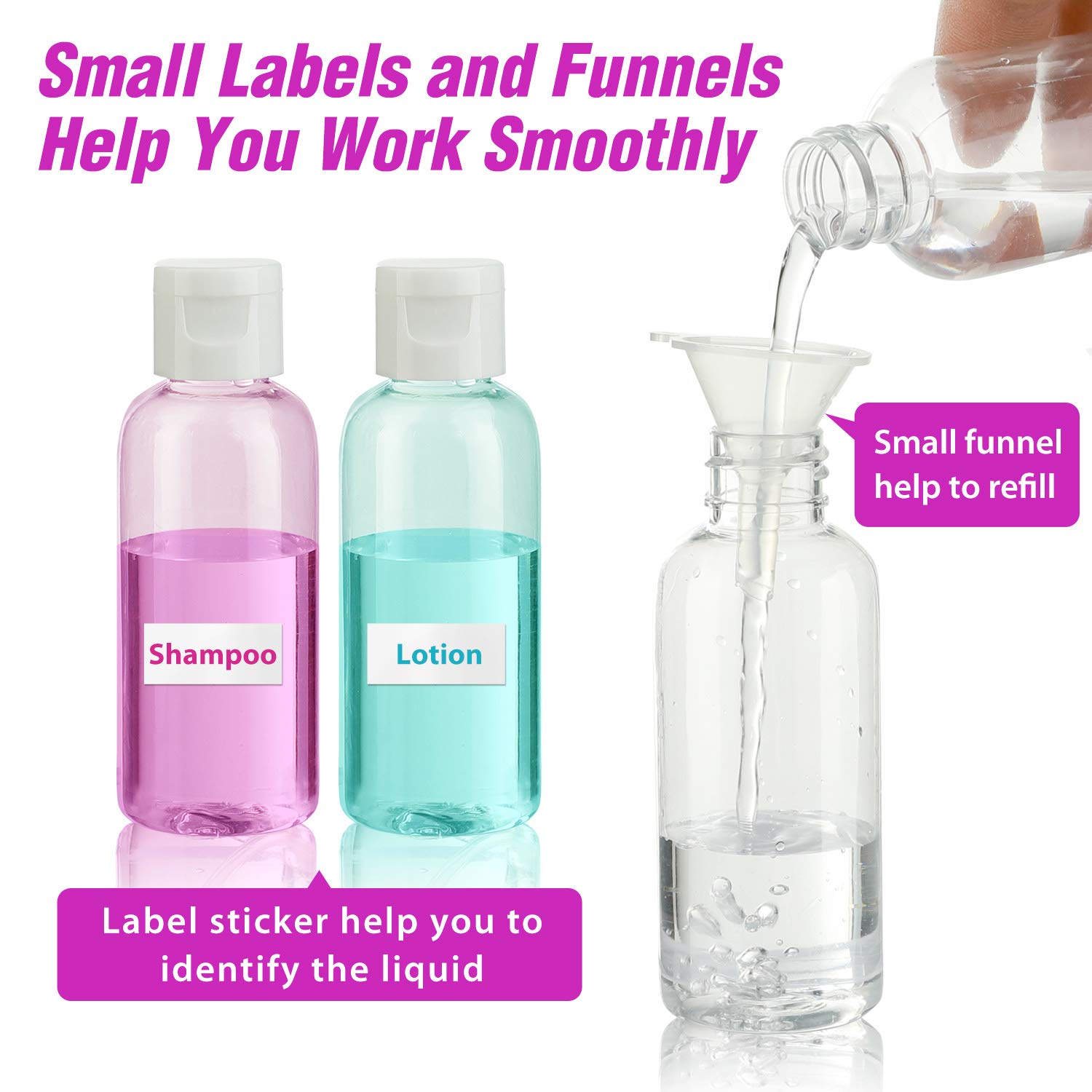 Dabacc 30 Pcs 2 oz Clear Plastic Empty Bottles  Travel Size Bottles with Flip Cap Small Bottles for Liquids Toiletries Shampoo Lotion Conditioner