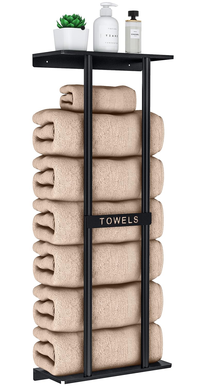 Bathroom Towel Storage Rack, Stwwo Towel Racks For Bathroom Wall Mounted 30 Inch With Shelf Can Holds 6 Large Towels, Wall Towel
