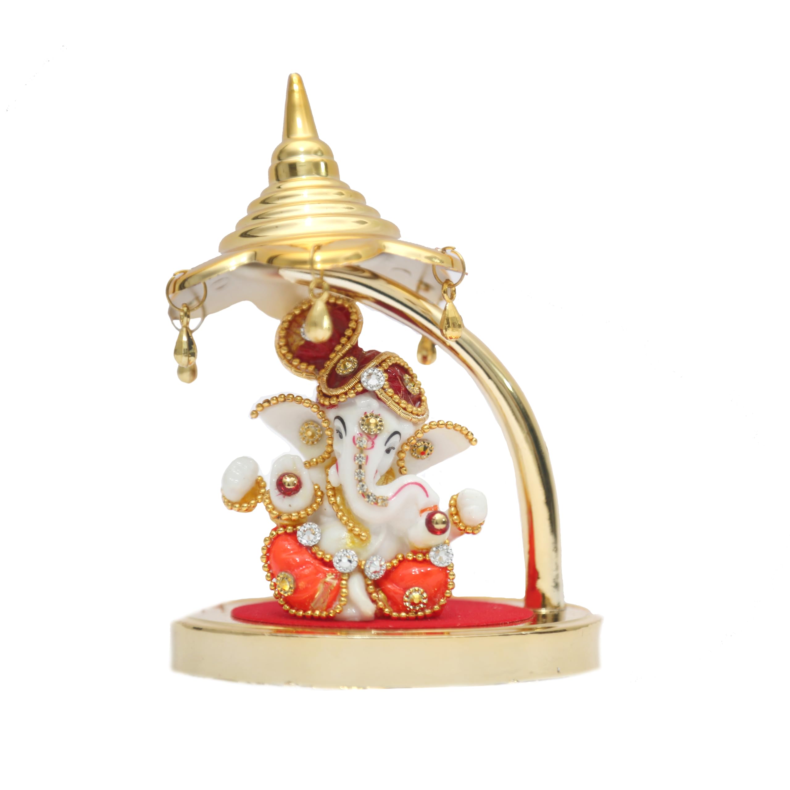 Primefair Gaddi Ganesh Idol For Car Dashboard Lord Ganesha Fiber Showpiece For Dash Decor, Home Gifts With Gold Plating (Ganesha