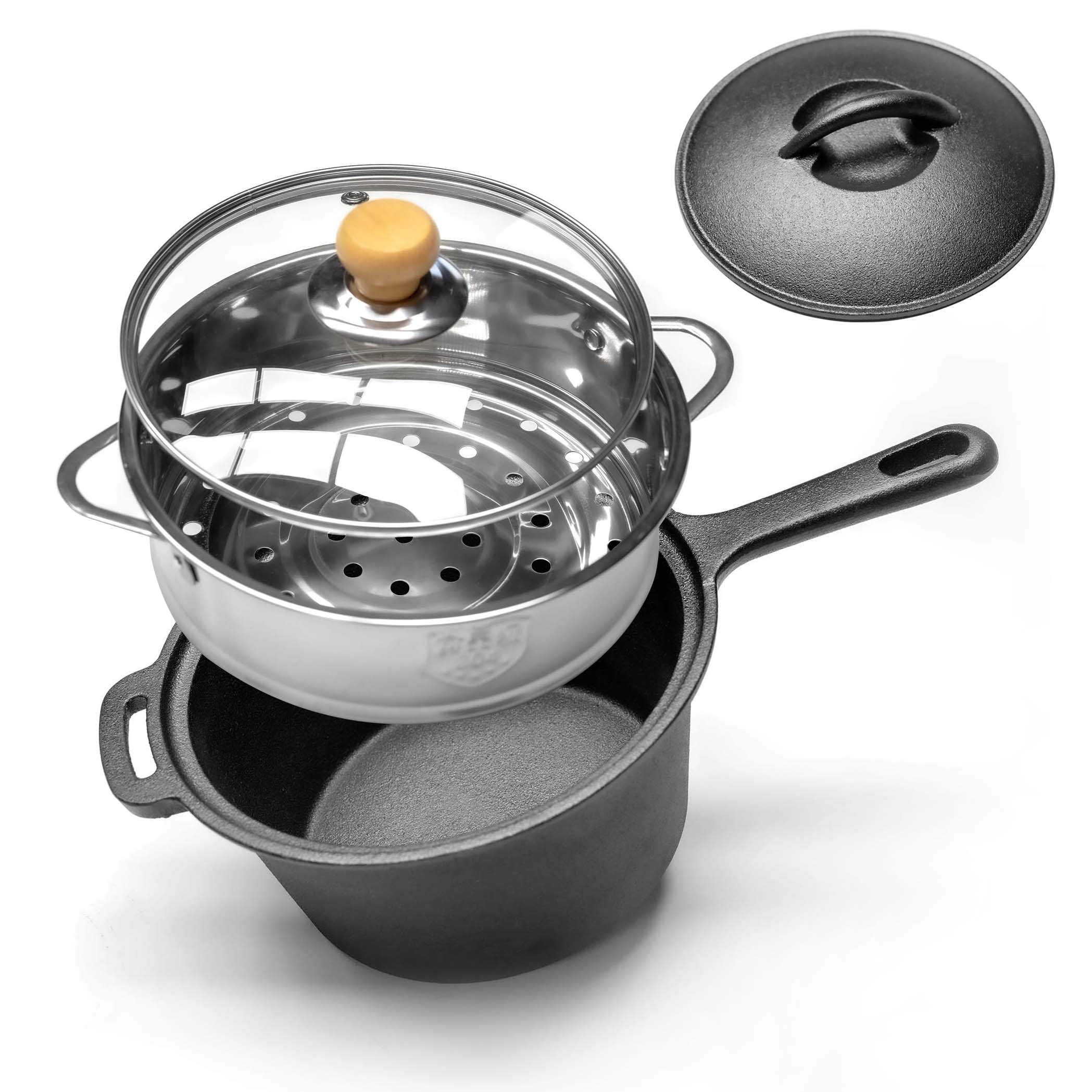 LOCEHNGY Cast Iron Melting Pot Cooking Pot,Sauce Pan with Lid,2 Quart Cooking Pot, Small Saucepan with Steamer