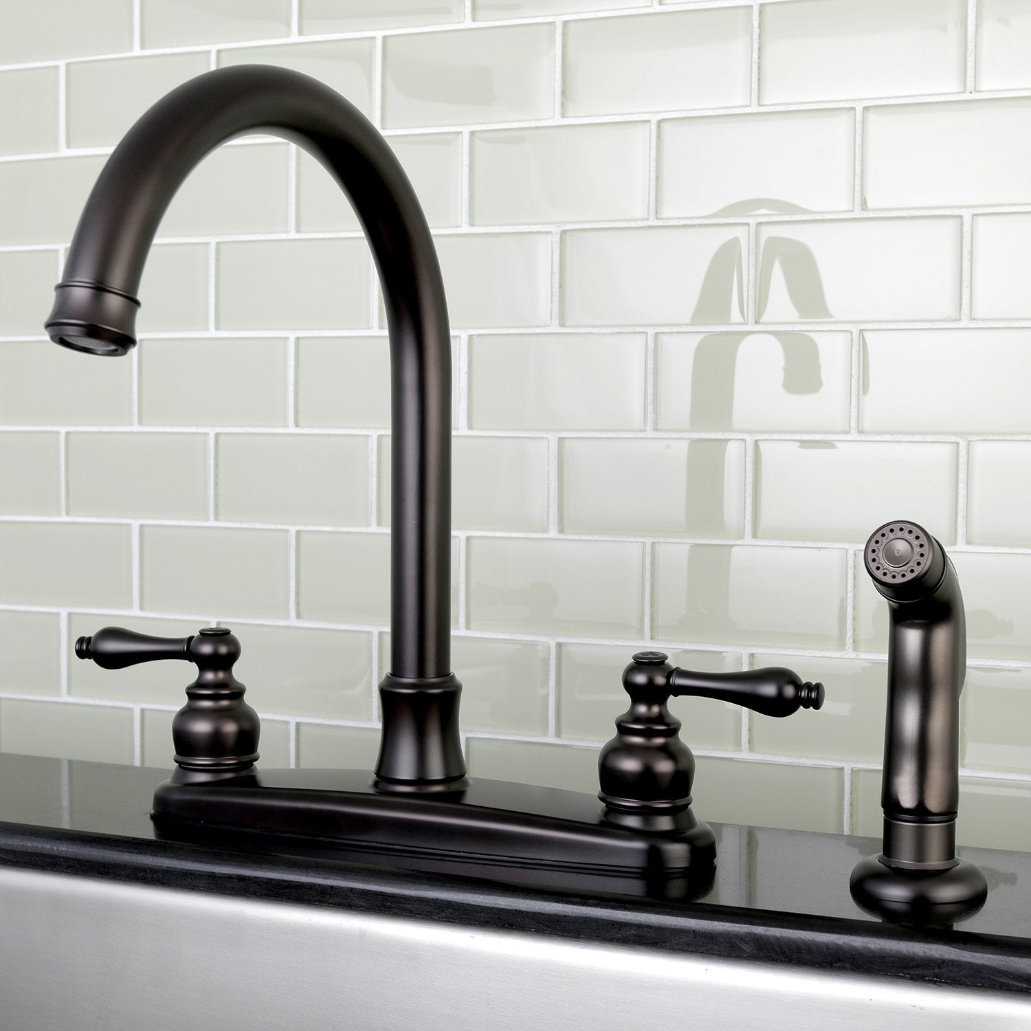 Kingston Brass FB7795ALSP Victorian 8-Inch Centerset Kitchen Faucet with Sprayer  Oil Rubbed Bronze