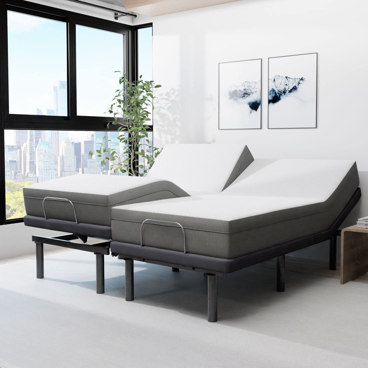 Blissful Nights E4 Cal King Split Adjustable Bed Base Frame With 10'' Medium Firm Gel Infused Memory Foam Mattress