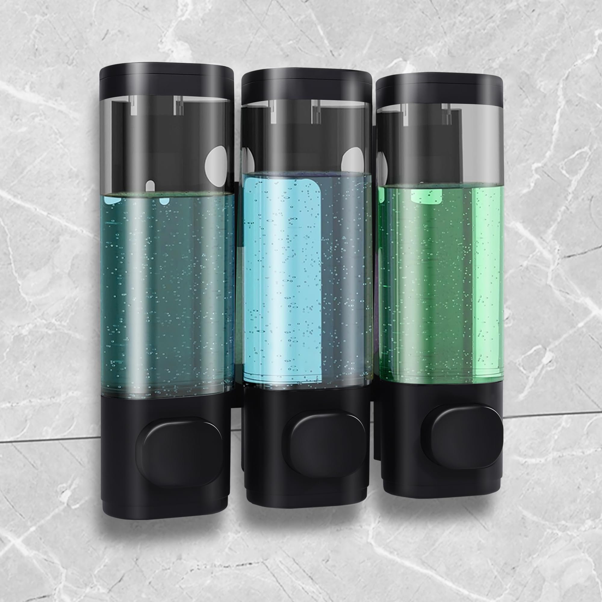 3 Chamber Shampoo Soap Dispenser For Shower Wall Mounted And Conditioner Dispenser No Drill,Perfect For Bathroom, Kitchen,Hotel(