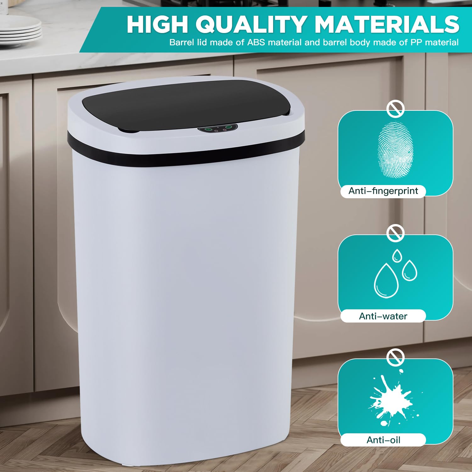 Paylesshere 13 Gallon Trash Can Kitchen Trash Can Automatic Garbage Can With Lid Touch Free High-Capacity Motion Sensor For Home