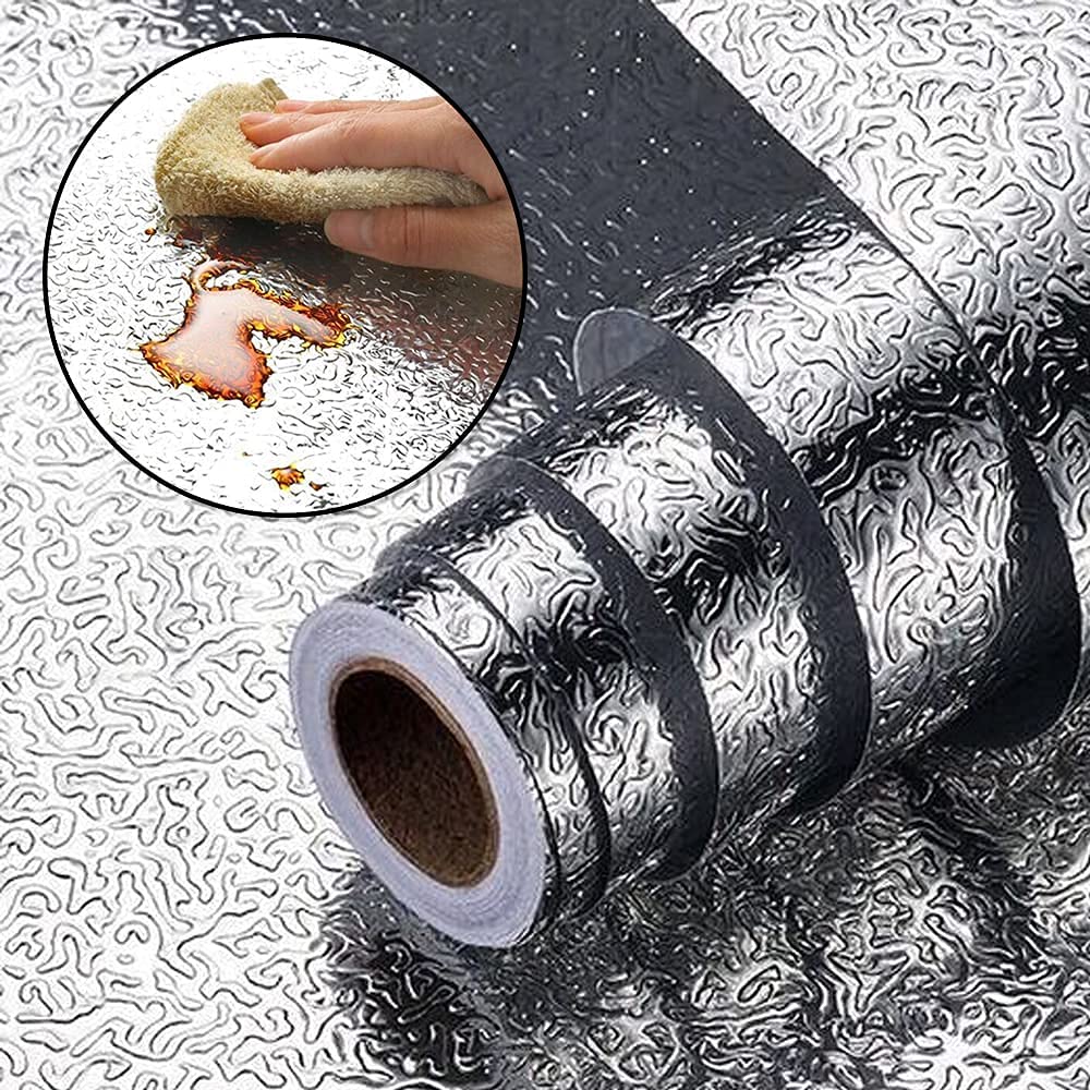 Tgopit Aluminum Foil Mirror Silver Wallpaper 200 * 60 Cm Wide Kitchen Waterproof Oil Proof Removable Contact Paper Heat Resistan