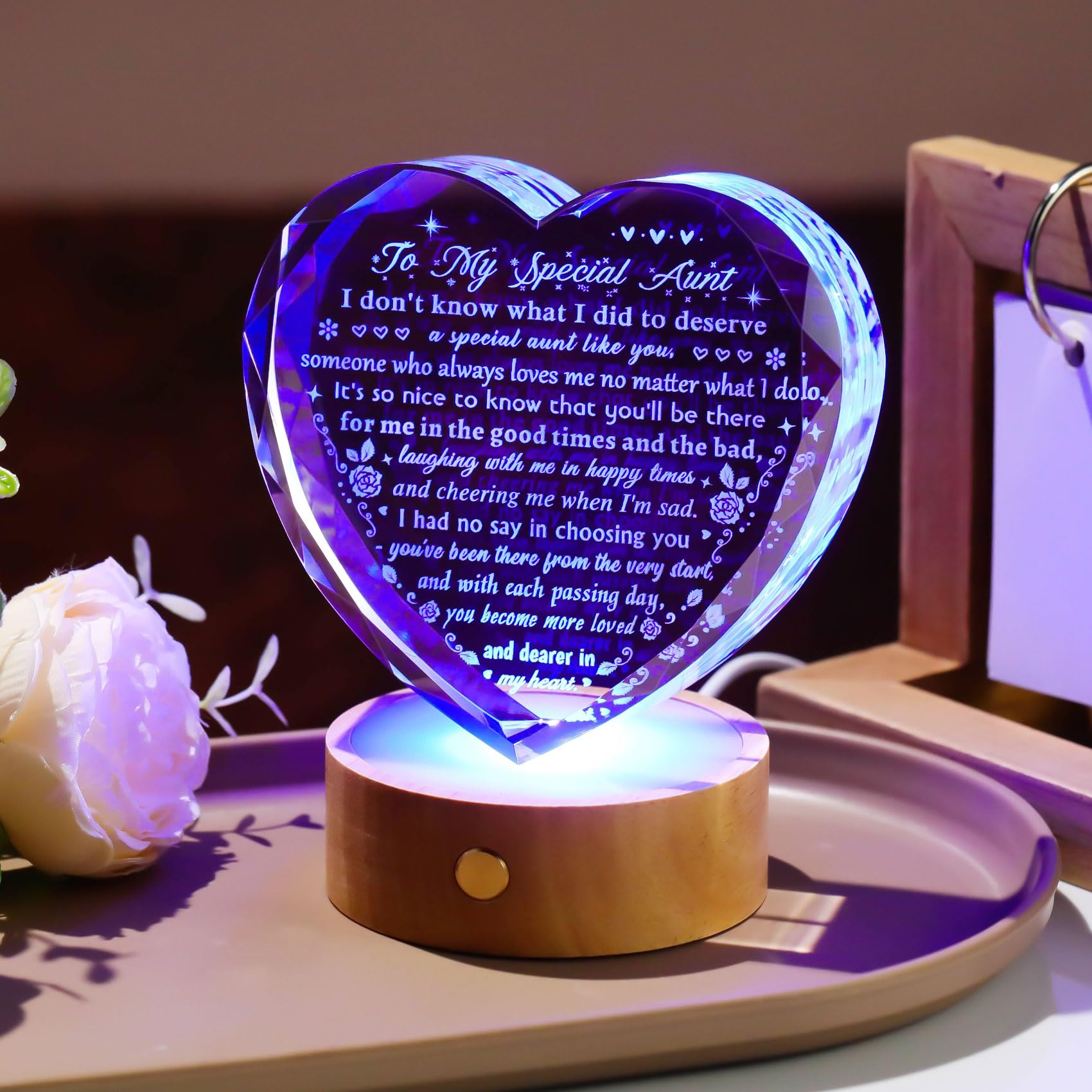 YWHL Crystal Aunt Gifts from Niece Nephew, Aunt Birthday Gifts for Women, Heart Crystal Plaque Mother s Day Gifts for Aunt with