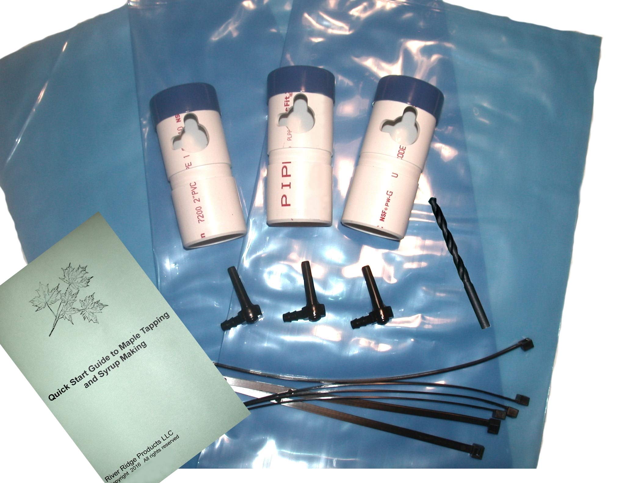 Maple Syrup Tapping Kit Trial Size With Ez Sap Sack Holders And Black Ecolo Spouts (3 Pack). Includes Quick Start Guide To Maple