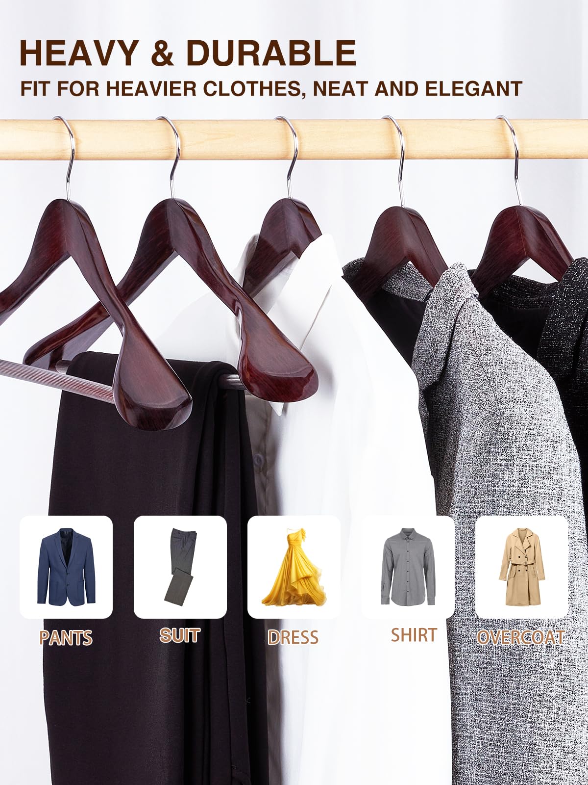Smartor Suit Hangers For Men, 12 Pack - Wide Shoulder Wooden Suit Hangers With Non Slip Pants Holder, Wide Hangers For Suit, Coa