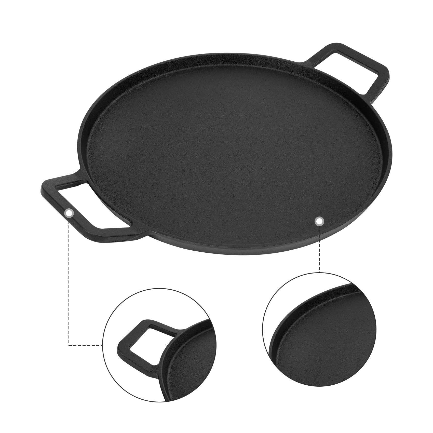 Onlyfire Cast Iron Pizza Pan, 14 Inch Baking Pan With Handles, Pre-Seasoned Skillet Round Griddle Pan For Grill Bbq, Baking Stov