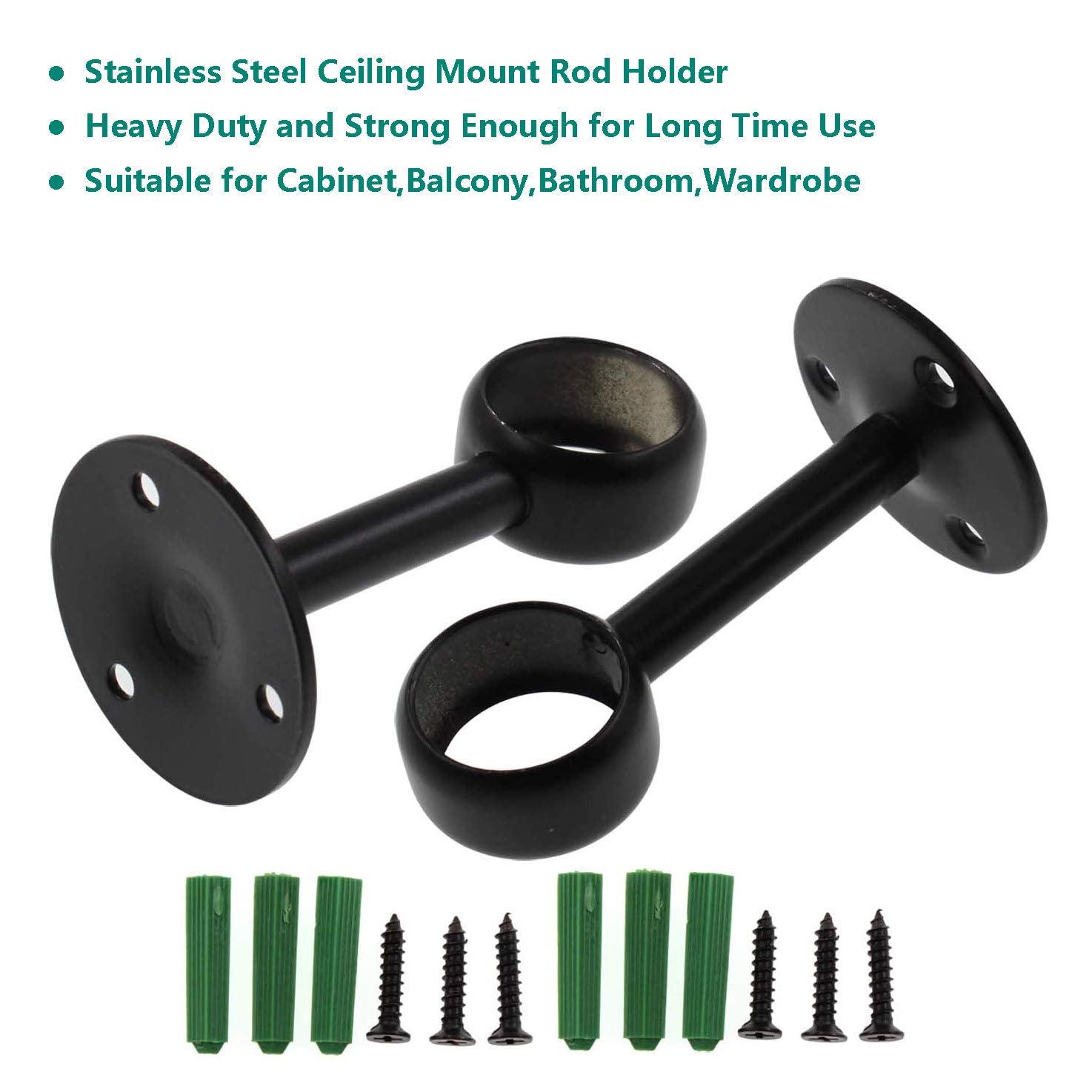 Shower Curtain Rod Holder Ceiling-Mount Brackets,Ulifestar Stainless Steel Closet Rod Holder Pipe Wardrobe Pole Holder Flange So