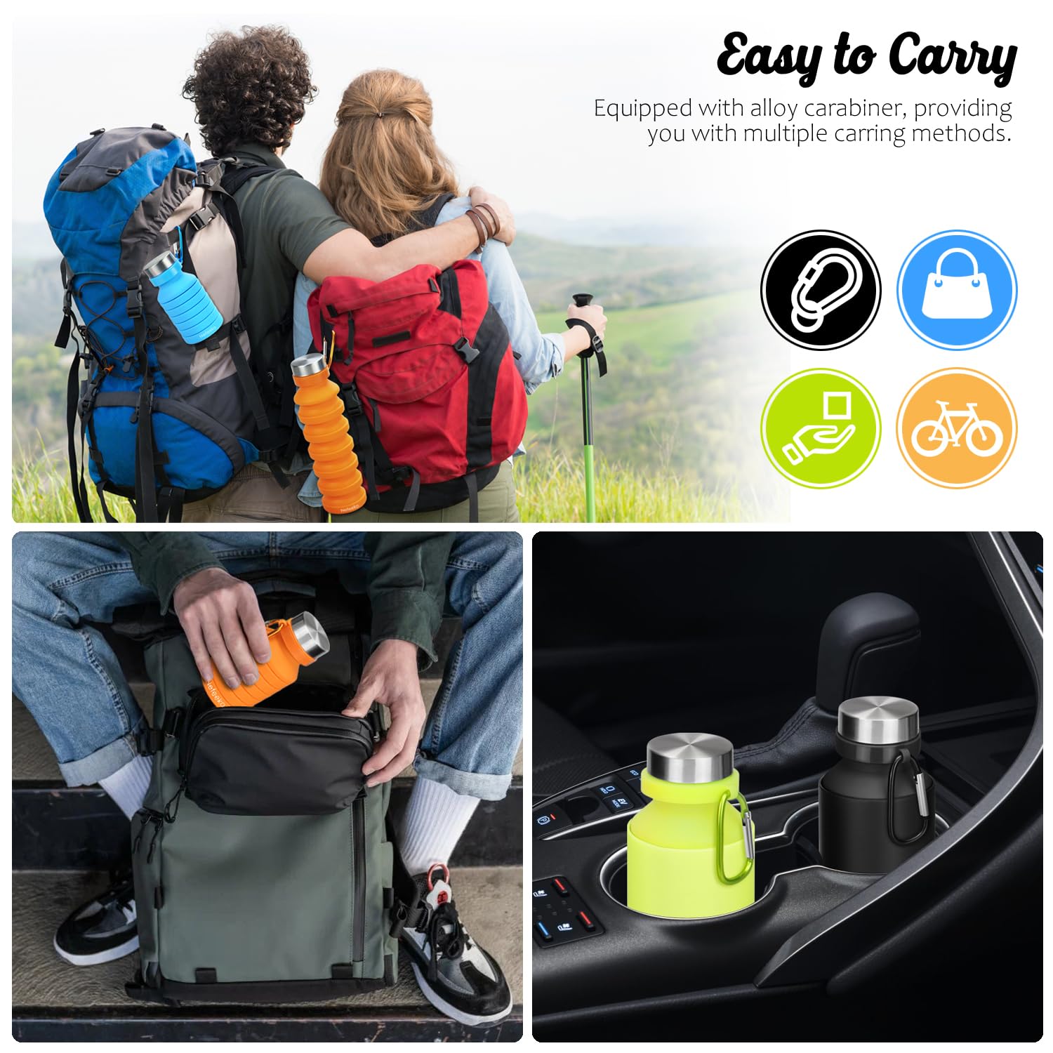 Nefeeko Collapsible Water Bottle, Reuseable Bpa Free Silicone Foldable Bottles For Travel Gym Camping Hiking, Portable Leak Proo