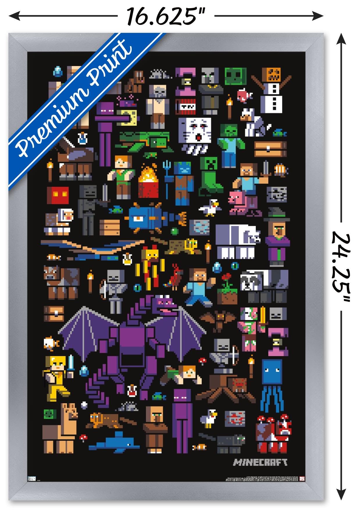 Trends International Minecraft - Mobbery Wall Poster, 14.725'' X 22.375'', Silver Framed Version