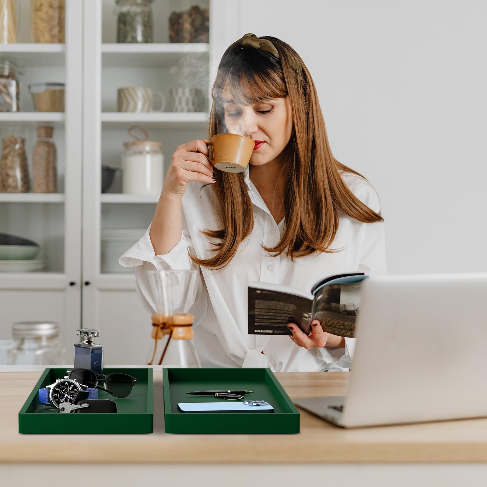 Bbk Bathroom Vanity Tray 11.8 In- 2 Pack(Large) Silicone Bathroom Tray For Counter, Perfume Key Trinket Ring Tray, Decor Soap Di