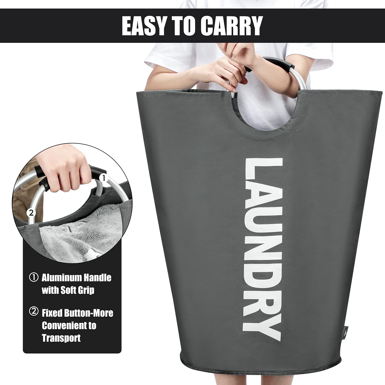 DOKEHOM 125L X-Large collapsible Washing Laundry Basket Bag (7 colors) for Bedroom  Fabric (Dark grey  XL)