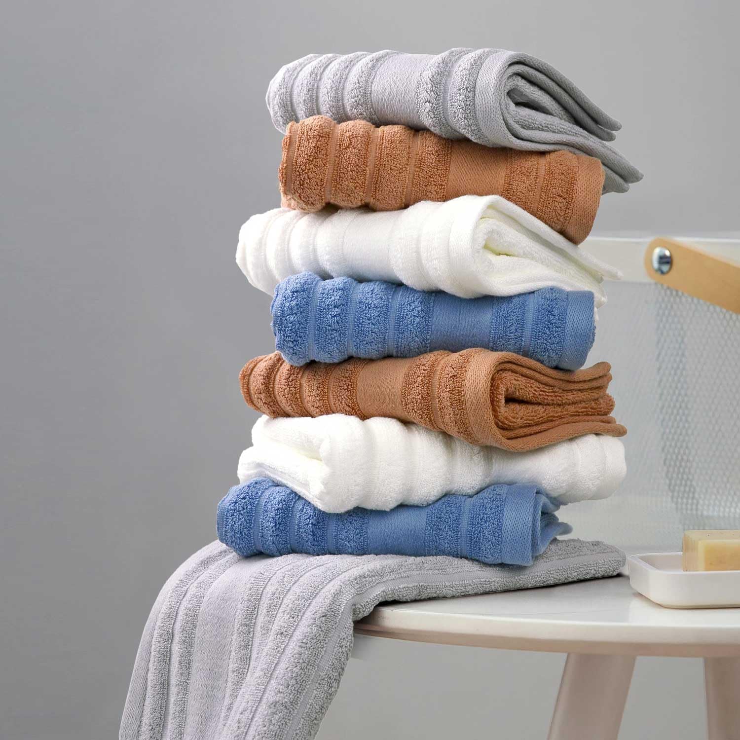 Luxurious 2-Pack Ribbed Striped Hand Towels (White) - Hotel & Spa Premium Cotton Face Towels 13    X 29   , Soft And Quick Dryin
