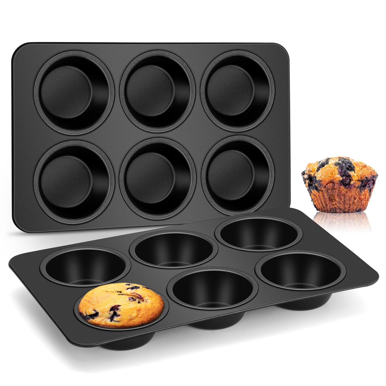 E-Far Muffin Pan Set Of 2, Non-Stick Muffin Pan Tin For Baking, 6-Cup Metal Cupcake Pan Tray For Oven, Easy Release & Clean, Reg