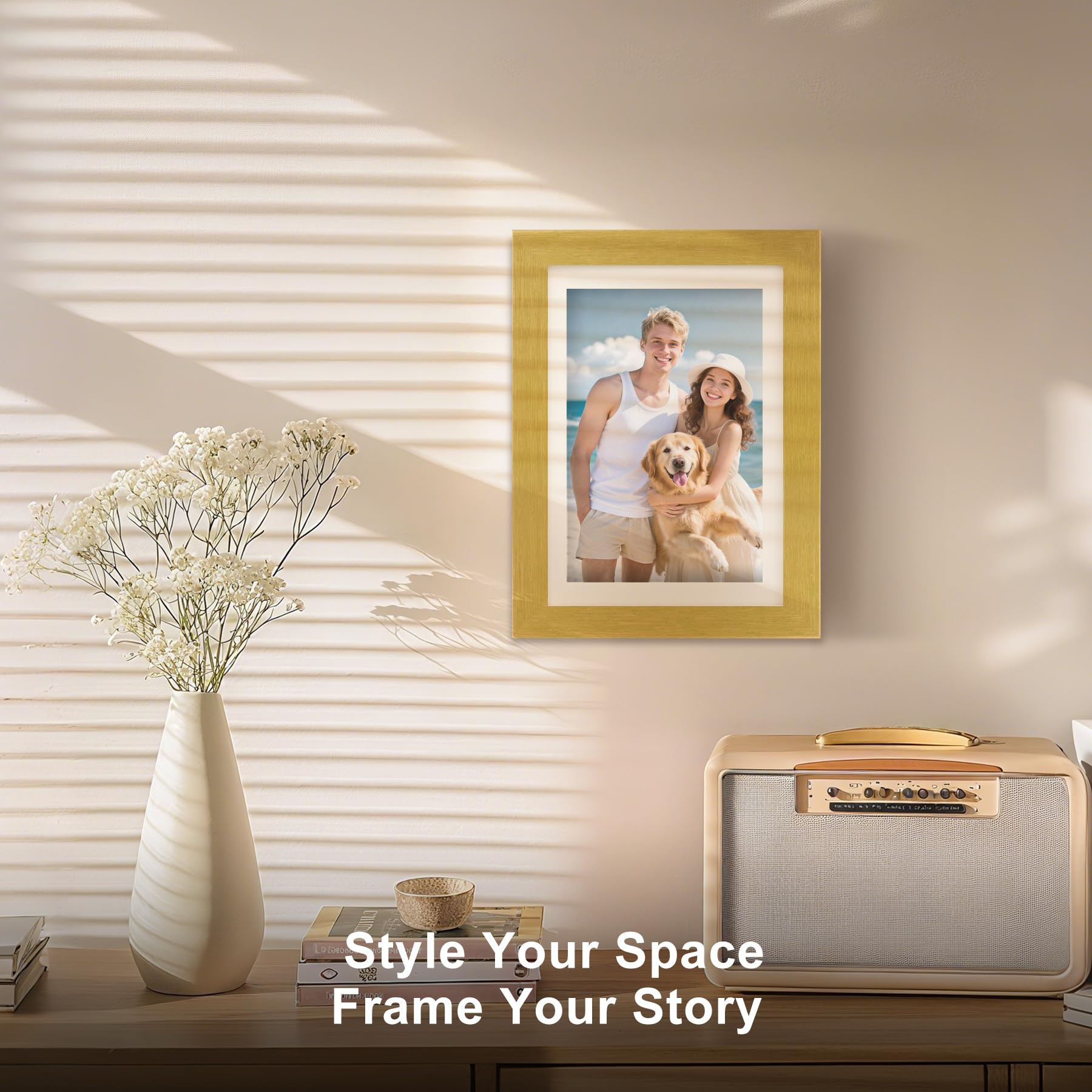 TOFOREVO Picture Frames 5x7 Set of 2 Distressed Gold Wood Grain Photo Frame for Gallery Wall Mounting or Tabletop Display