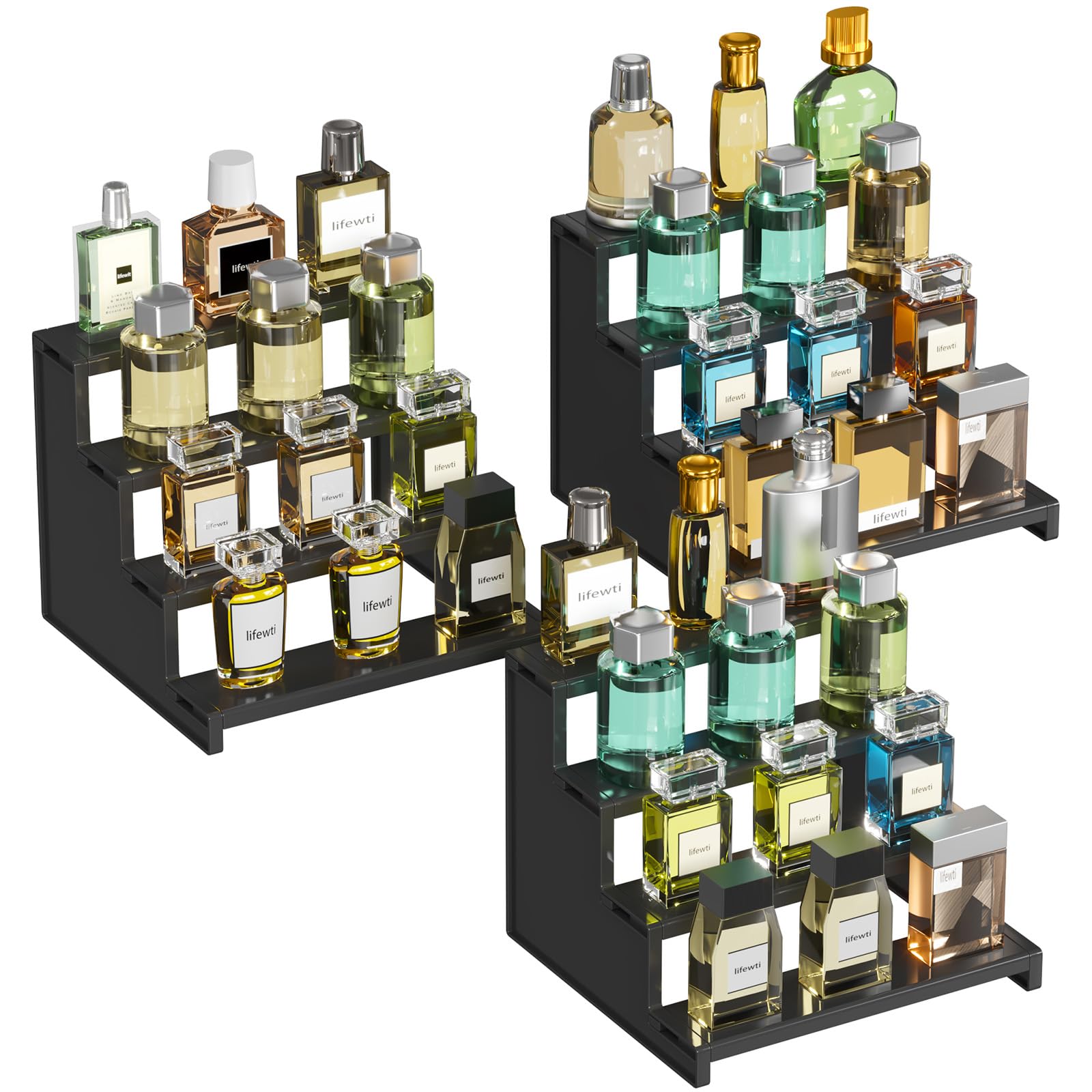 Lifewit Plastic 9 Inch Dark Cologne Stand, Step Perfume Organizer, Tool-free Assembly, Display Stand Shelf for Fragrance, Skinca