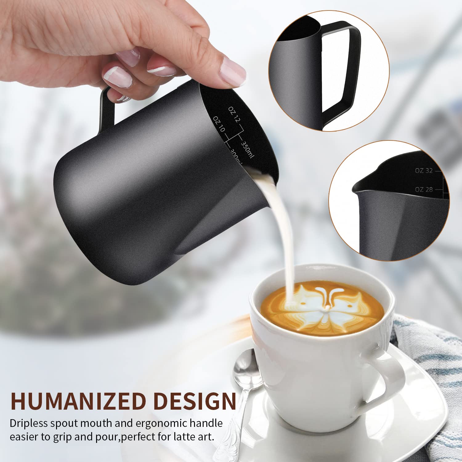 Milk Frothing Pitcher  12OZ/350ML Stainless Steel Espresso Steaming Pitcher Coffee Milk Frother Cup with Decorating Art Pen for Espresso Machine  Milk Frother  Latte Art